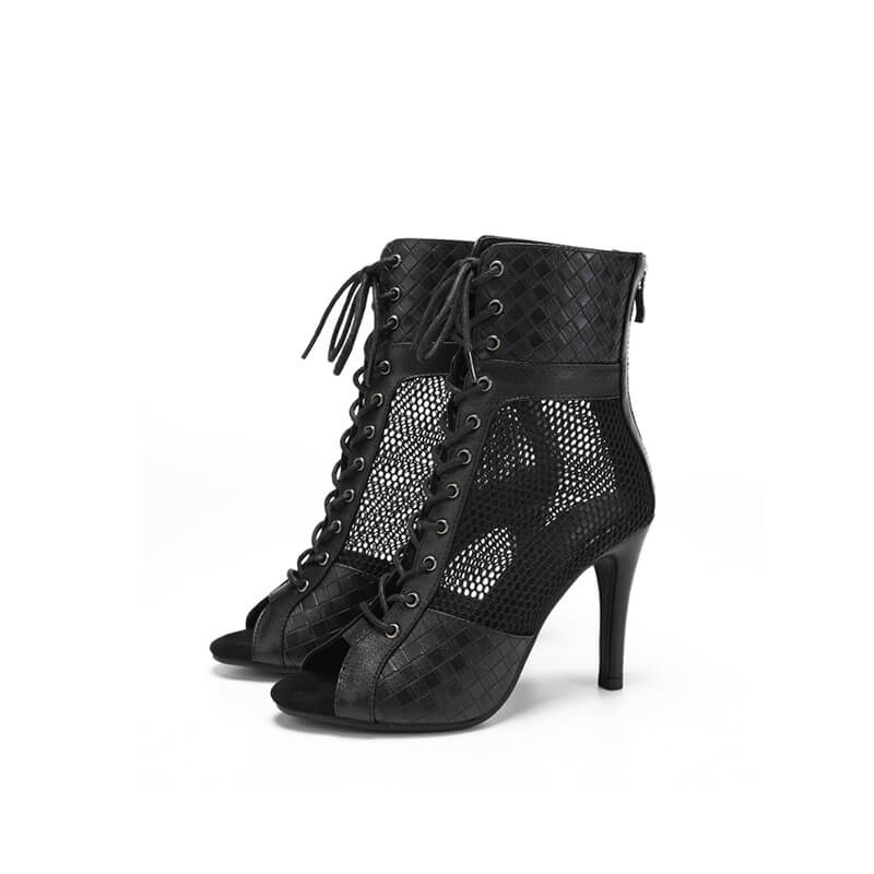 Peep Toe Lace Up Minimalist Stiletto Heeled Ankle Boots - Women's Fashion Shoes for Party, Night Out & Date Night