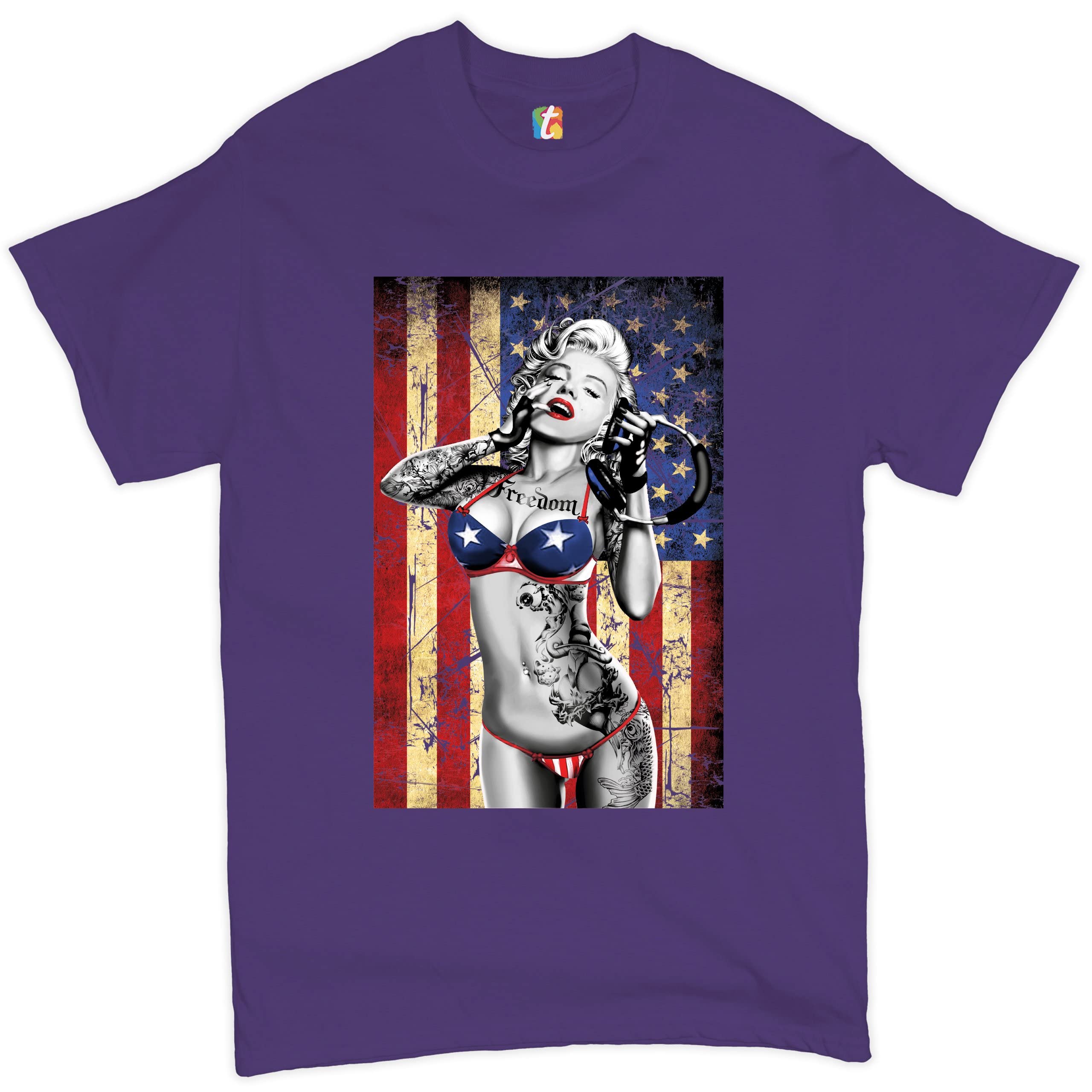 Vintage Marilyn Monroe Hollywood Glamour T-Shirt - American Flag Print Retro Tee for Men & Women | Casual Wear, Street Style, Patriotic Outfits