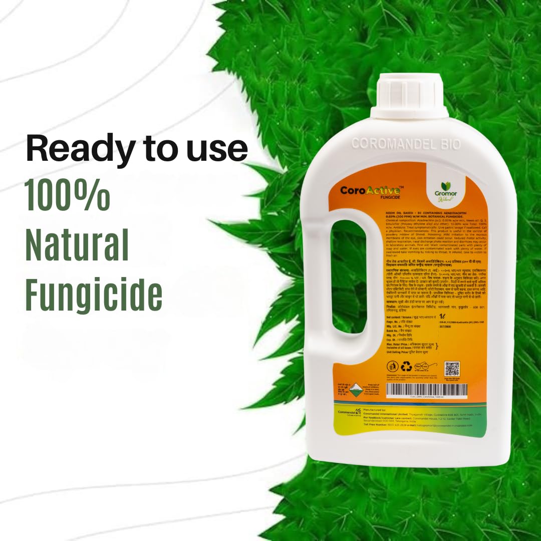 Organic Neem Oil Fungicide for Plants (300ppm) | Azadirachtin 0.03% EC Formula | Indoor & Outdoor Plant Protection | Natural Fungicide Treatment for Powdery Mildew, Black Spot & Rust | Gromor Natural 250ml | Safe for Vegetables, Flowers & Houseplants