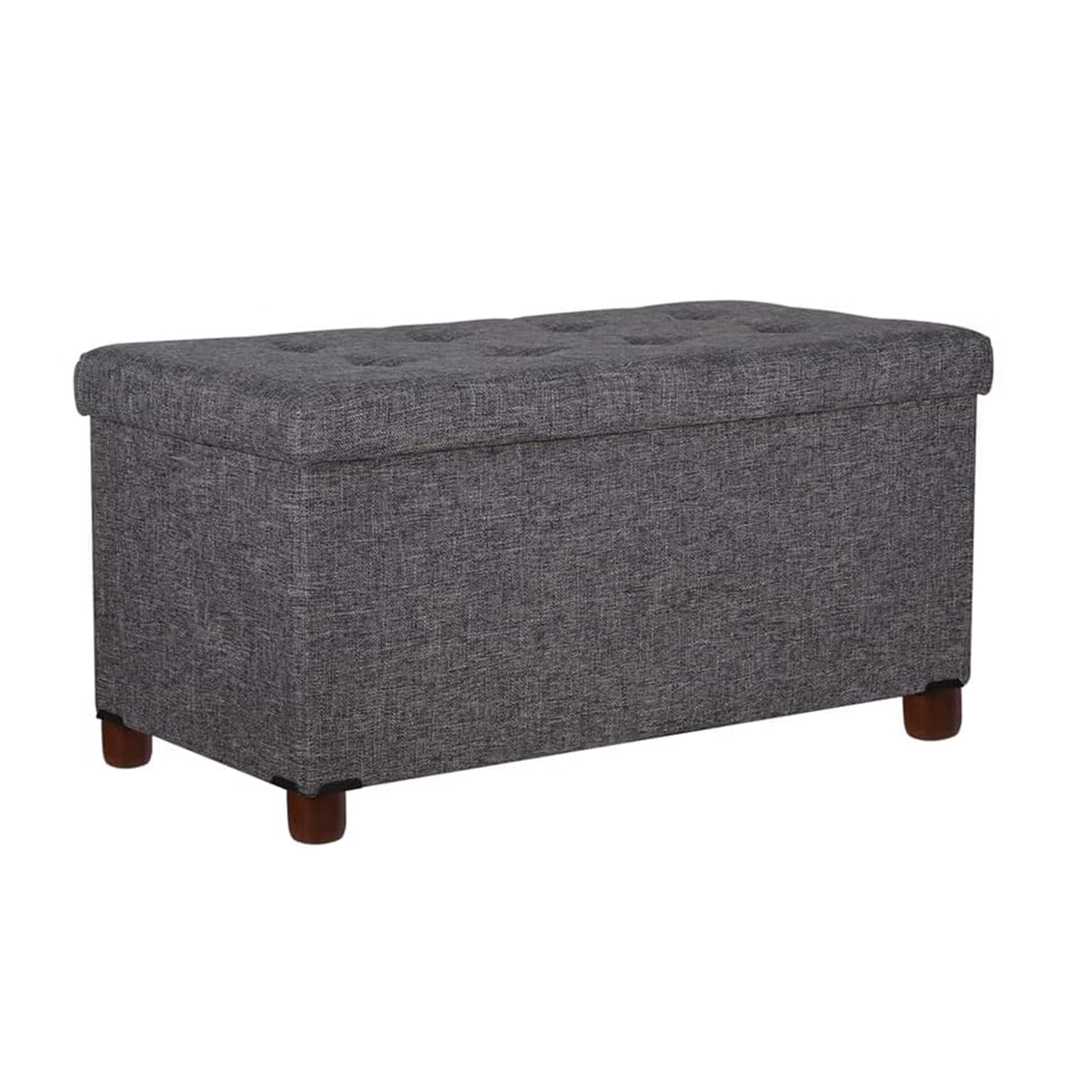30 Inch Storage Ottoman Bench with Removable Lid - Wooden Legs, Linen Fabric, Foldable Design for Living Room, Bedroom & Foot Rest - Perfect for End of Bed, Small Space Organization & Home Decor