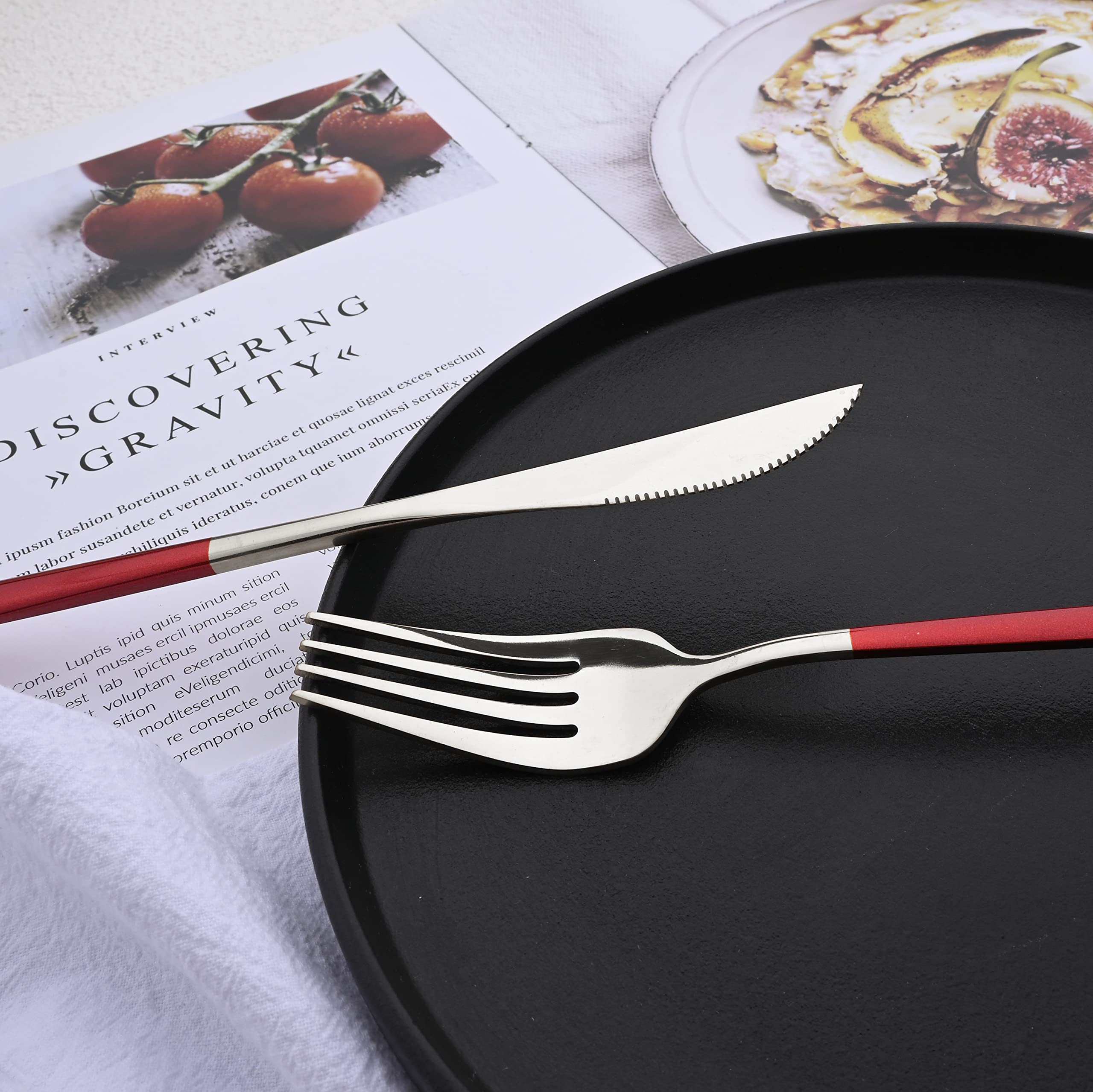 20-Piece Silverware Set for 4 - Stainless Steel Flatware Set with Spoons, Knives & Forks - Elegant Red Dinnerware for Family Gatherings, Restaurants & Daily Dining Use