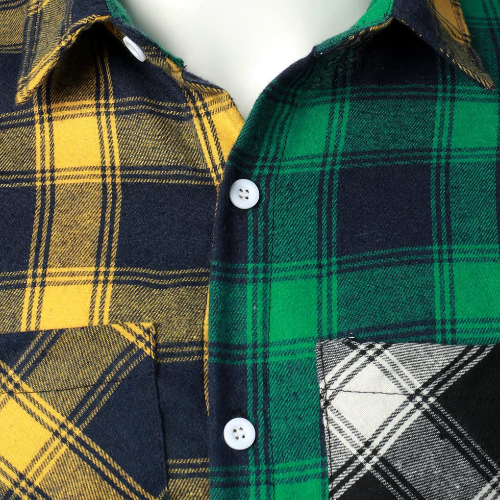 Stylish Color Block Plaid Shirt for Men & Women - Long Sleeve Button Down Casual Shirt with Patchwork Design | Perfect for Office, Date Night and Fall Outfits