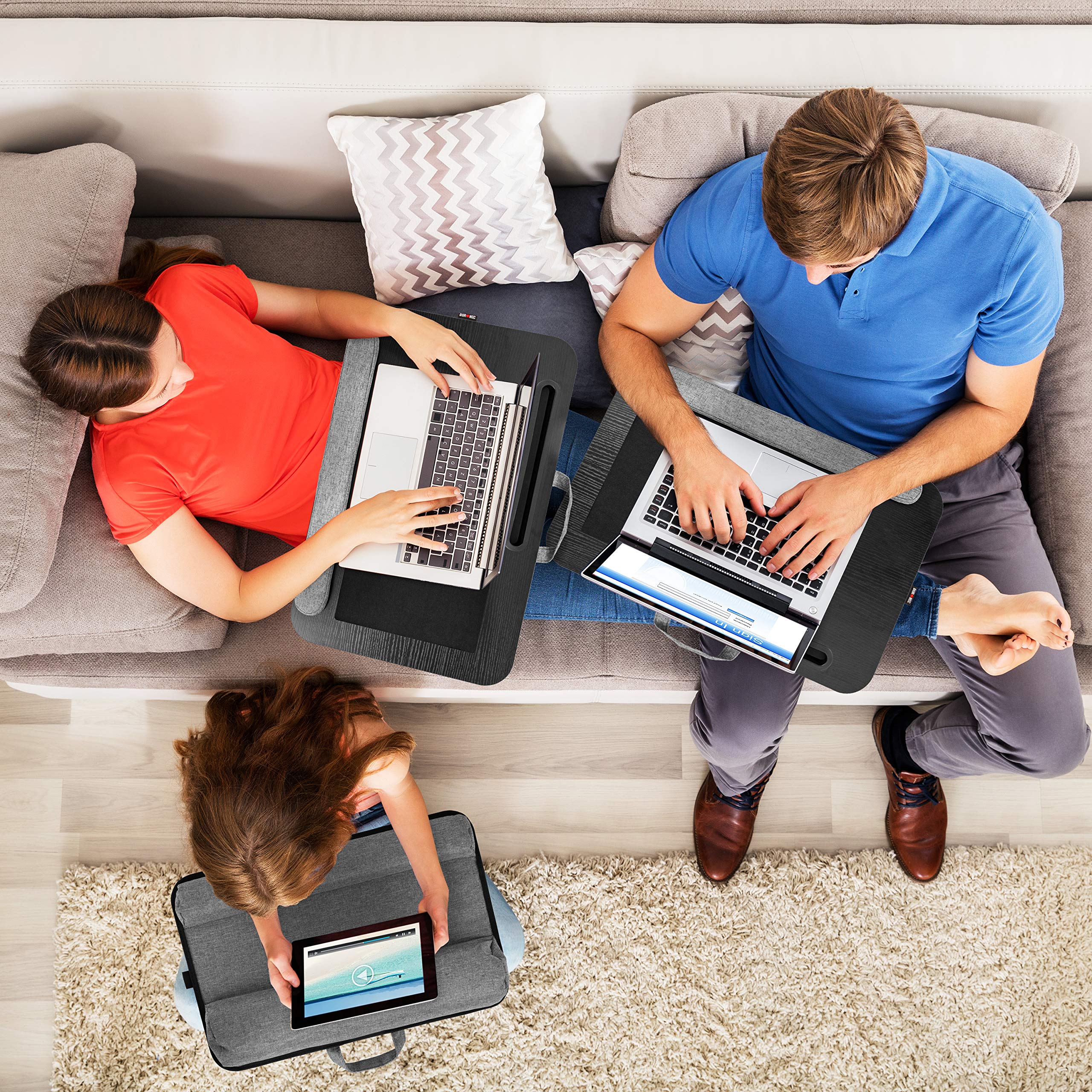 Ergonomic Laptop Tray with Cushion - Portable Lap Desk for Home, Office & Bed - Adjustable Laptop Stand with Handles for Work, Gaming & Study - DML433 by Duronic