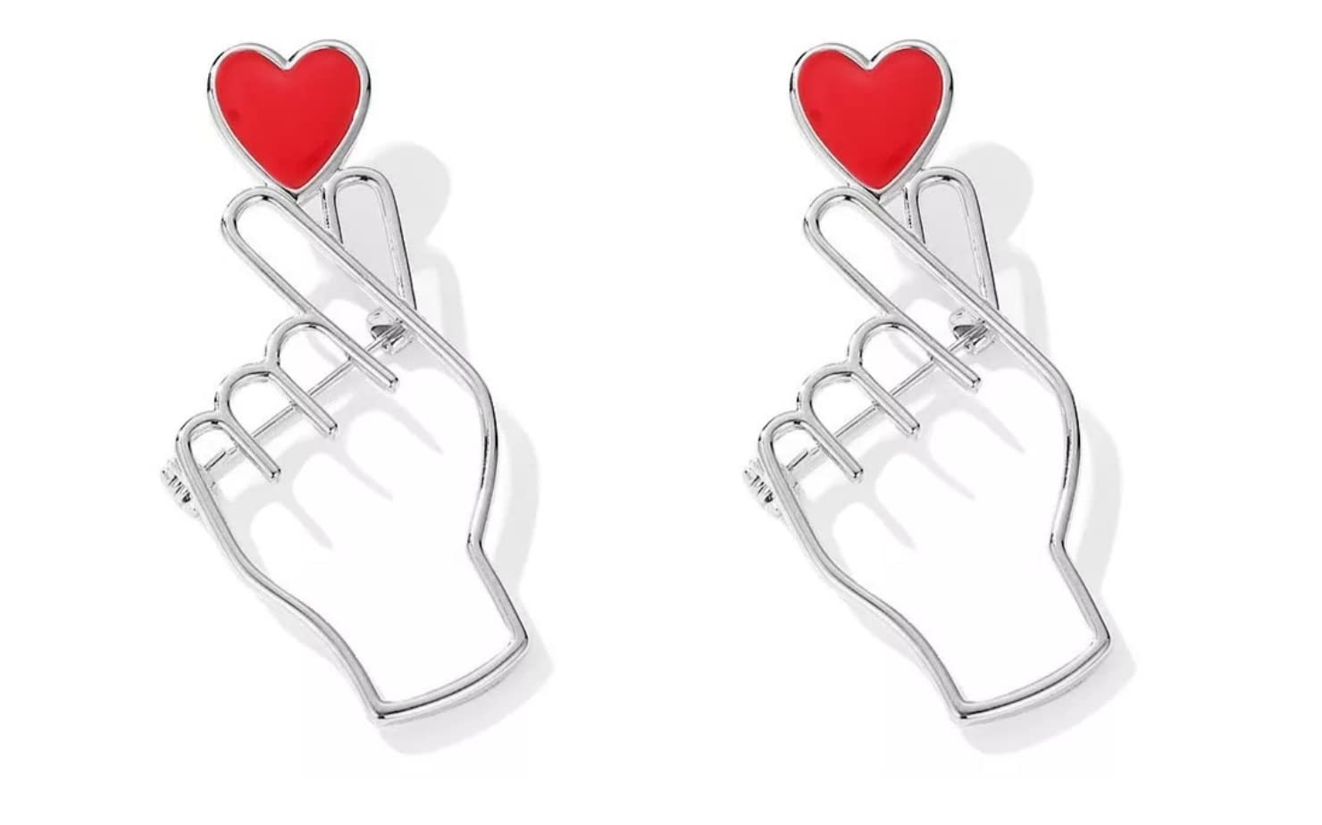 Korean Love Heart Hand Brooches - 2 Pcs K-Pop Pins for Clothing & Accessories | Army Gift Merch | Perfect for BTS Fans, Fashion Decoration & K-Pop Merchandise Collectors