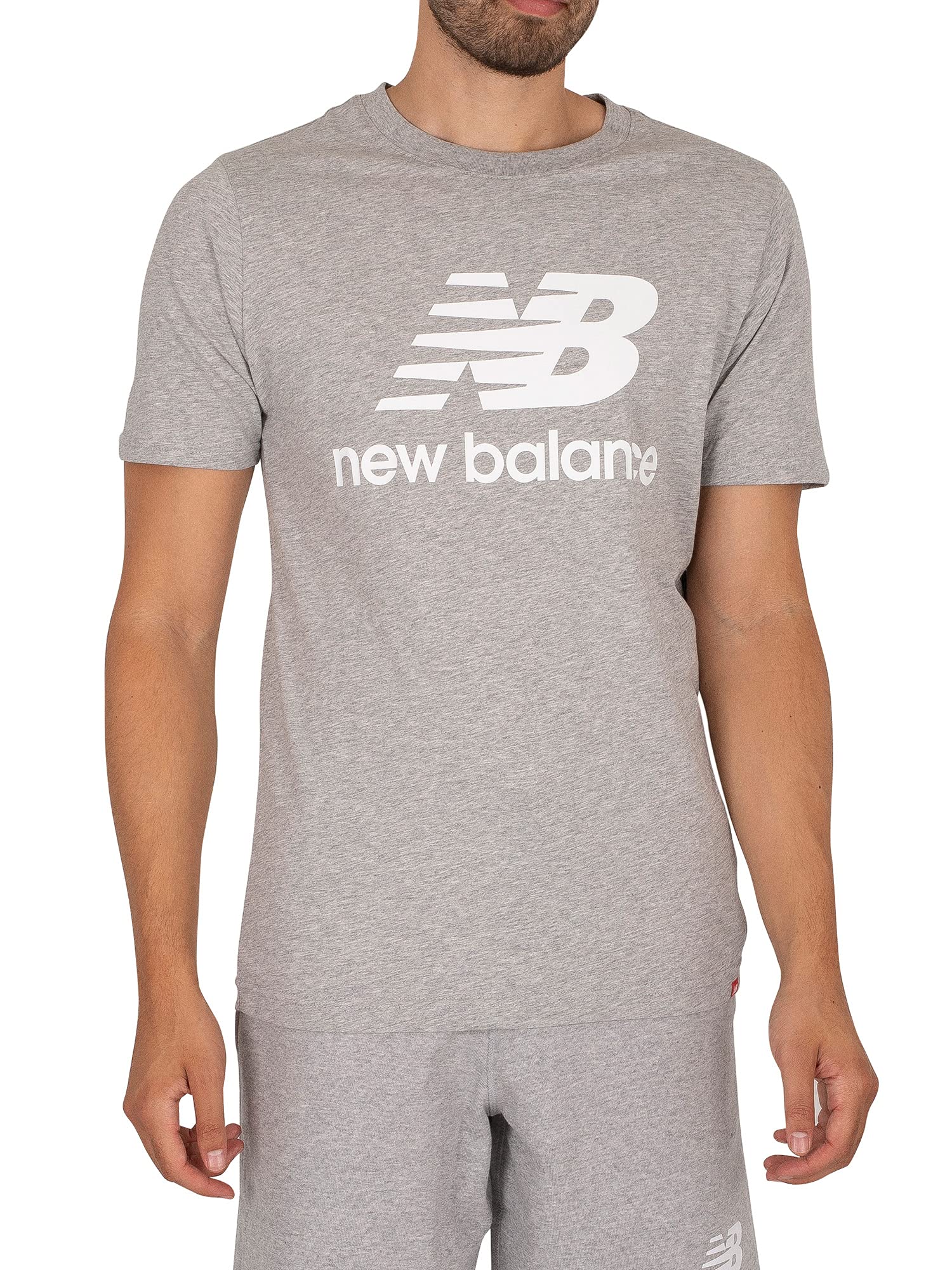 New Balance Men's NB Essentials Stacked Logo Short Sleeve T-Shirt - Athletic Casual Wear for Gym, Running & Everyday Outfits