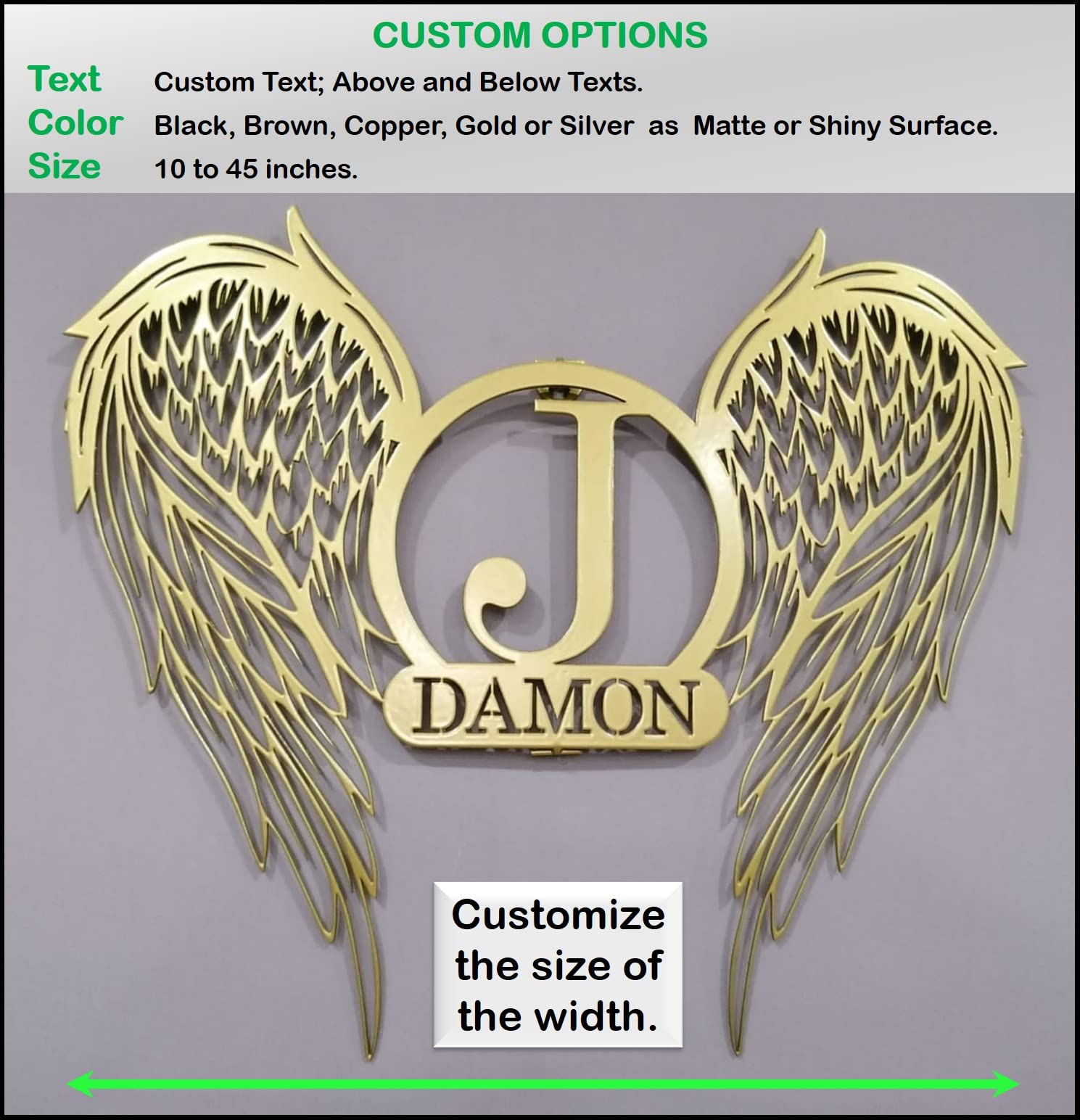 Custom Angel Wings Metal Wall Art - Personalized Name Sign for Modern Home Decor, Housewarming Gift & Unique Wall Decoration (Angel Wings 01) | Perfect for Living Room, Bedroom, Nursery & Wedding Decor