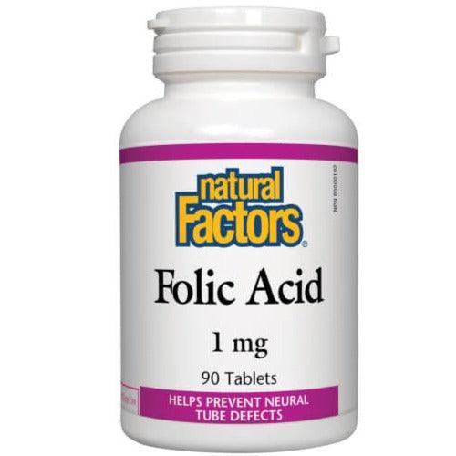 Natural Factors Folic Acid 1mg 90 Tablets - Essential Vitamin B9 Supplement for Pregnancy, Heart Health & Energy Support