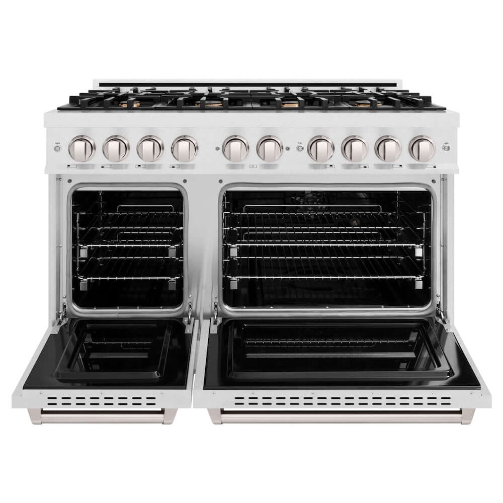 ZLINE 48 Inch 6.7 cu ft Classic Double Oven Gas Range - Satin Stainless Steel with 8 Brass Burners (CGRS BR 48) | Professional Kitchen Appliance for Home Chefs & Cooking Enthusiasts