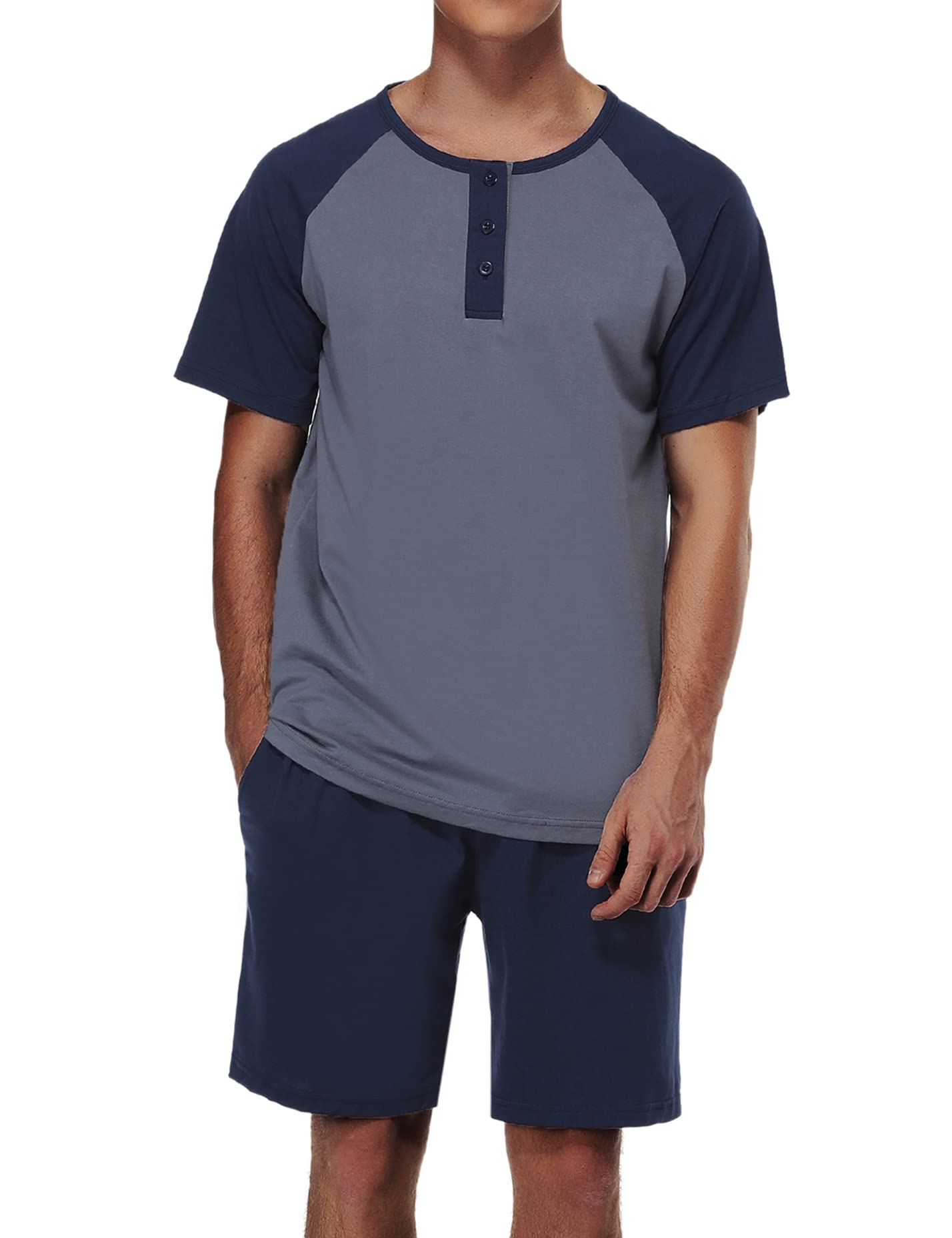 Men's Cotton Pajama Set - Soft V-Neck Sleepwear Lounge Set with Pockets - Perfect for Relaxing at Home, Lounging & Sleeping