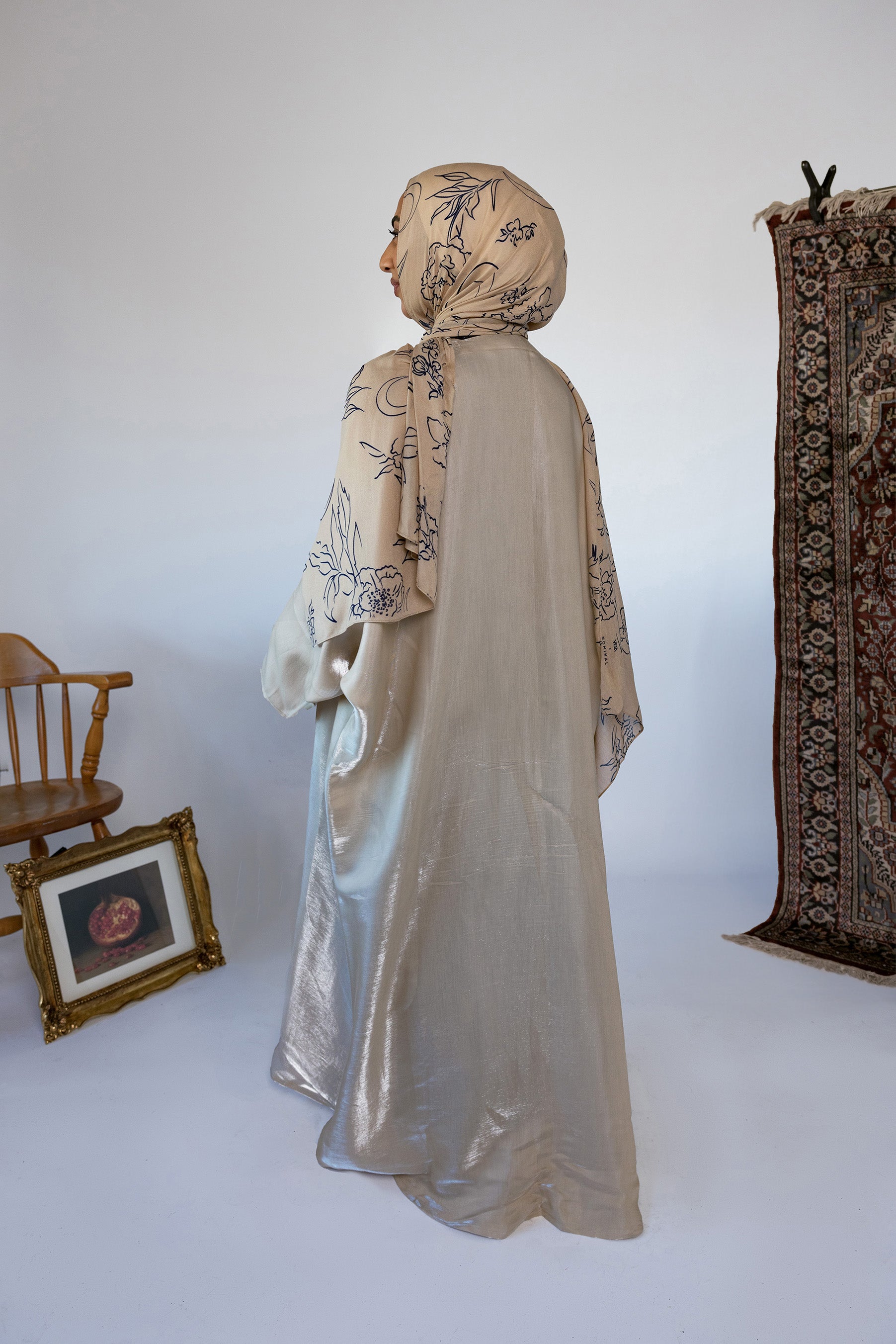Elegant Metallic Tan Abaya for Women - Modest Islamic Dress for Prayer, Eid, and Special Occasions