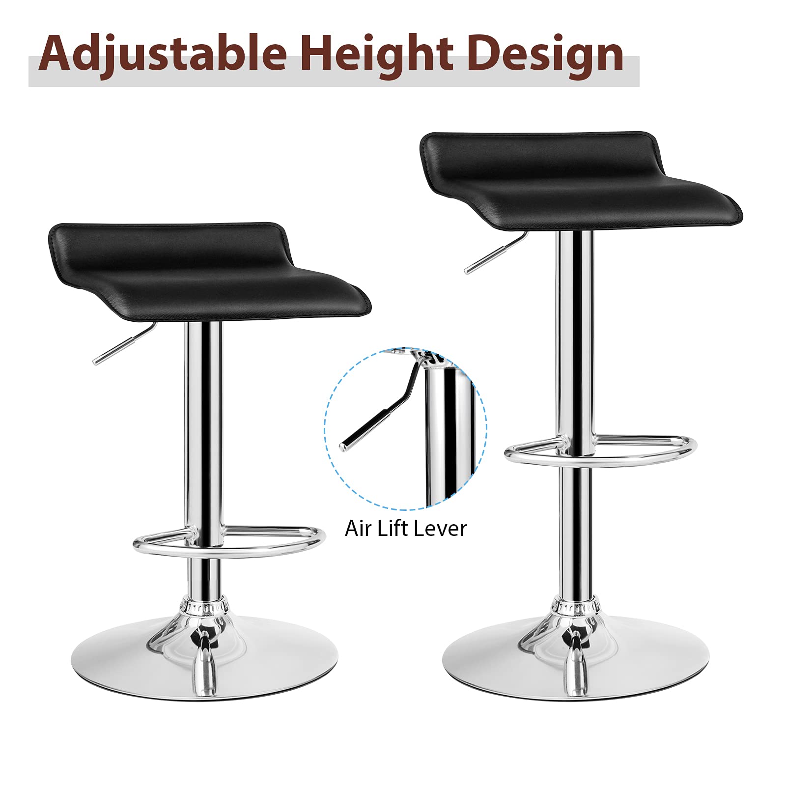 **Casart 4-Piece Adjustable Swivel Bar Stool Set with Footrest - PU Leather Upholstery, Chrome Base & Hydraulic Lift - Modern Counter Height Stools for Kitchen Island, Dining Room, Pub or Cafe (Black) - Perfect for Entertaining, Breakfast Bars & Home Decor**