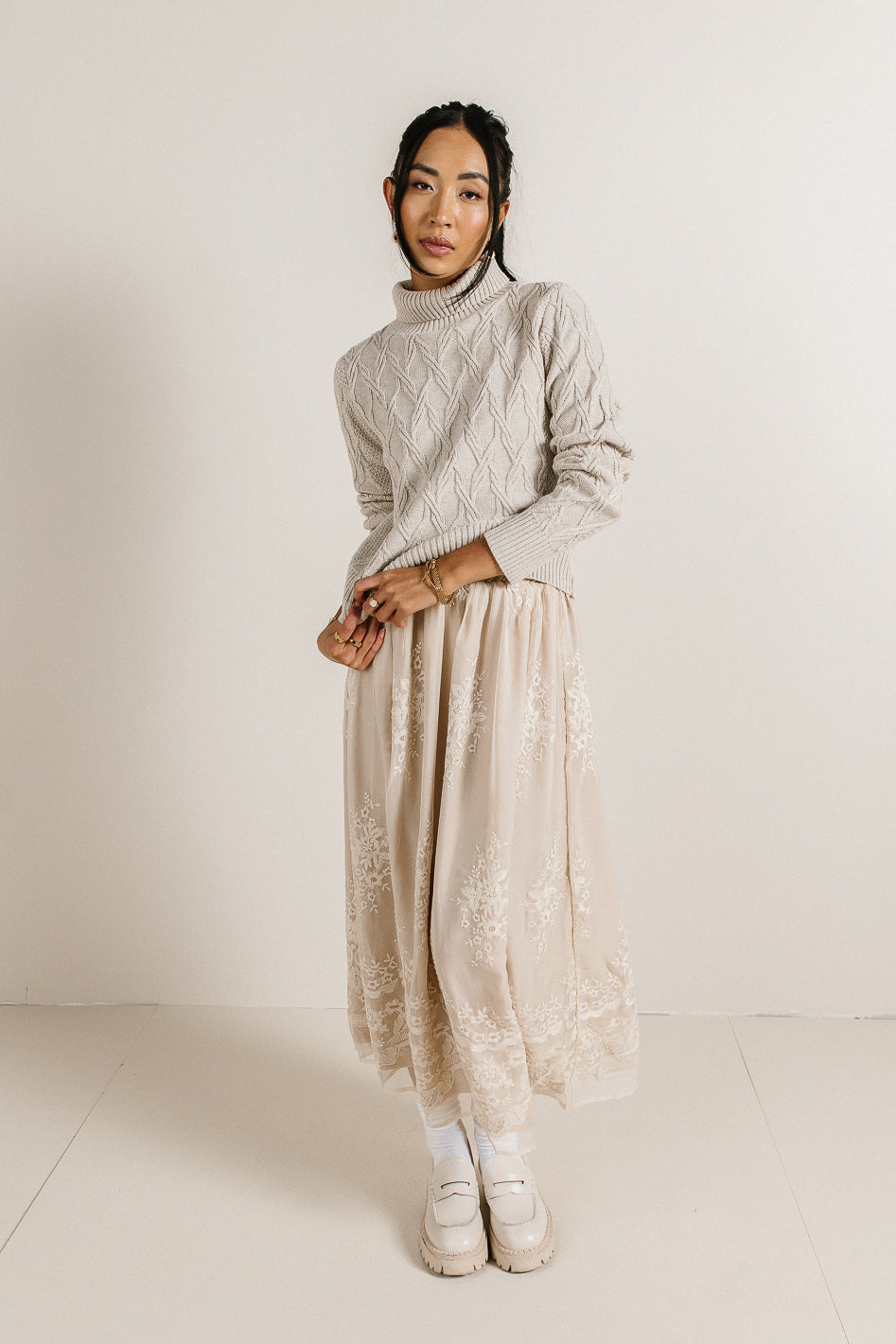 Women's Maeve Turtleneck Sweater in Tan - Soft Knit Winter Pullover for Office & Casual Wear | Final Sale