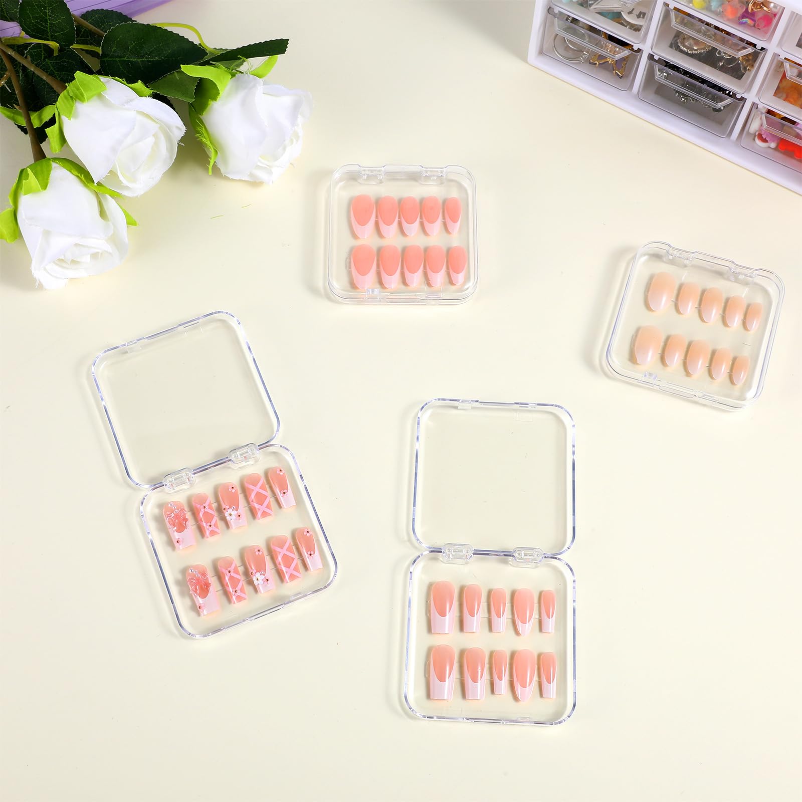 9-Pack Press On Nail Storage Box with 30 Double-Sided Adhesive Tapes - Acrylic Nail Organizer Display Case for Salon & Home Use - Perfect for Nail Artists, DIY Enthusiasts and Gift Giving