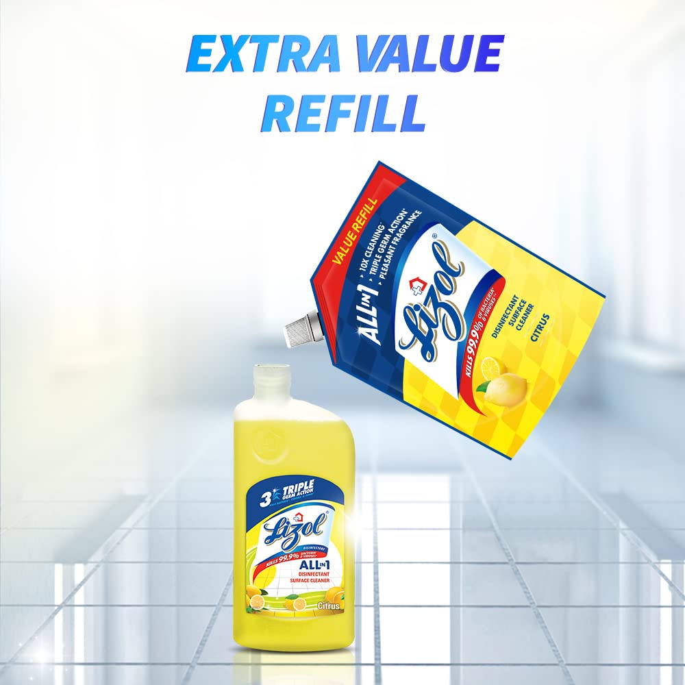 Lizol 1800ml Citrus Disinfectant Surface & Floor Cleaner Liquid Refill - Kills 99.9% Germs | All-Purpose Floor Mop Solution | India's #1 Floor Cleaner | Ideal for Kitchen, Bathroom & High-Traffic Areas