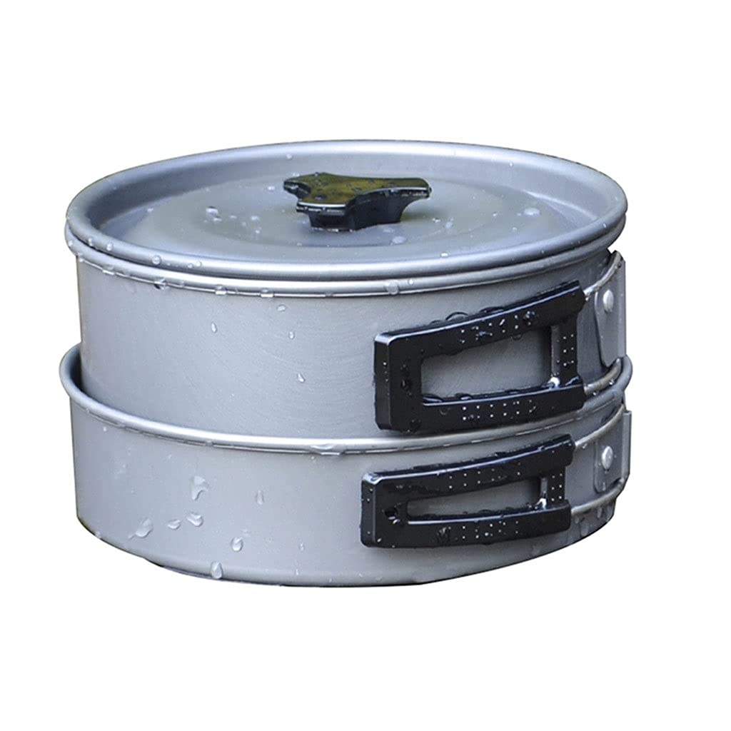 TYJUSA Lightweight Aluminum Folding Camping Cookware Set - Compact & Portable Mess Kit for 2-3 People (Gray) - Perfect for Backpacking, Hiking & Outdoor Adventures