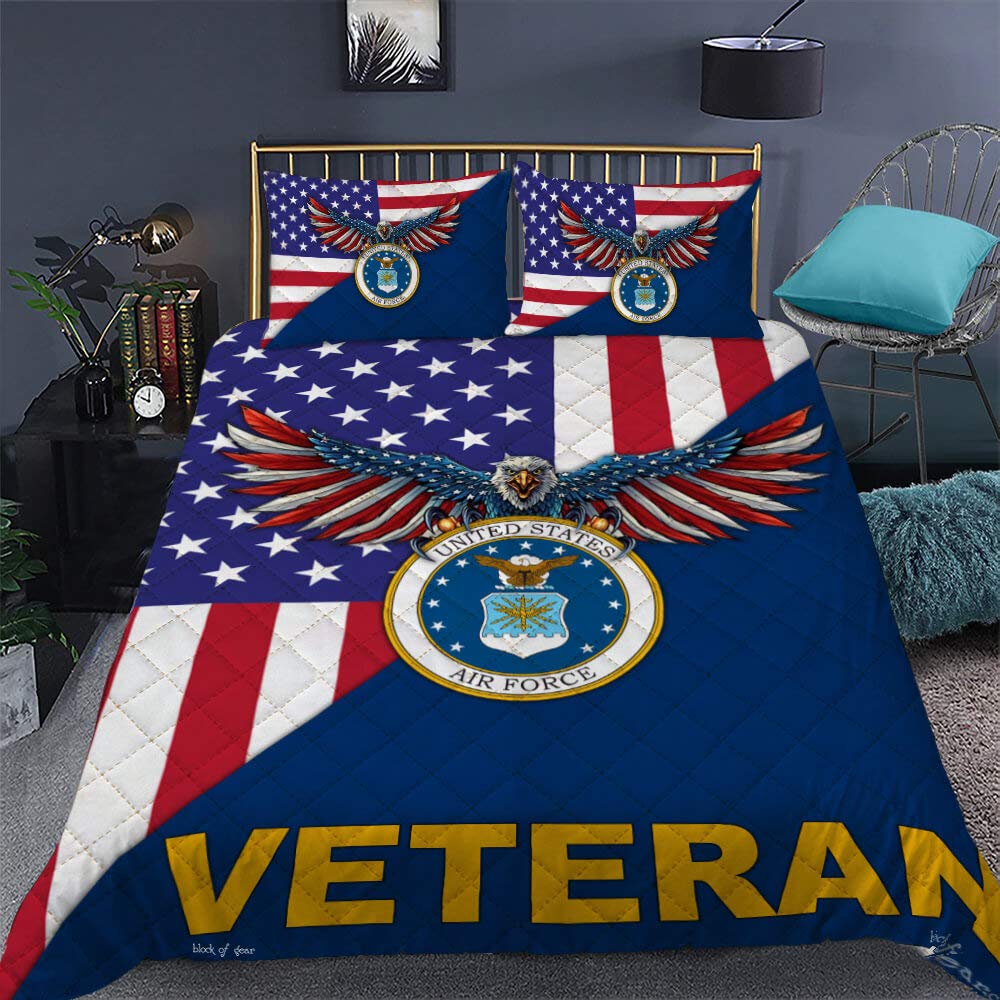 GEEMBI Quilt Bedding Set - USA Air Force Veteran Quilt Bed Set TRL194QS1, Queen Size All-Season Soft Microfiber Coverlet with Pillowcases - Military Themed Bedspread for Home Decor, Gift for Veterans & Patriotic Americans - Perfect for Bedroom, Guest Room & Dorm