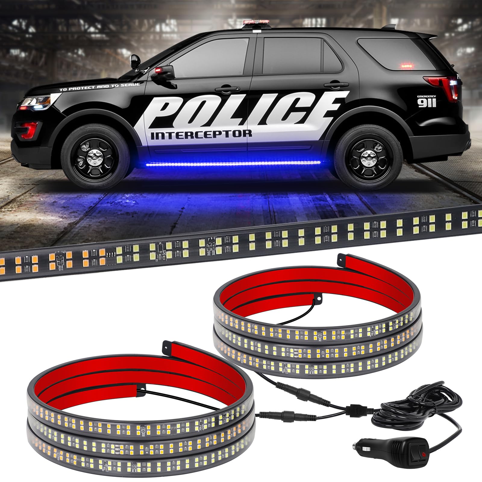 XRIDONSEN 2PCS 60 Inch Blue Emergency LED Light Strips - 720 LED Police Strobe Lights, Firefighter POV Lights, Flashing Warning Safety Lights for Ambulance, Trucks, Pickup - Perfect for First Responder Vehicles & Emergency Scenes