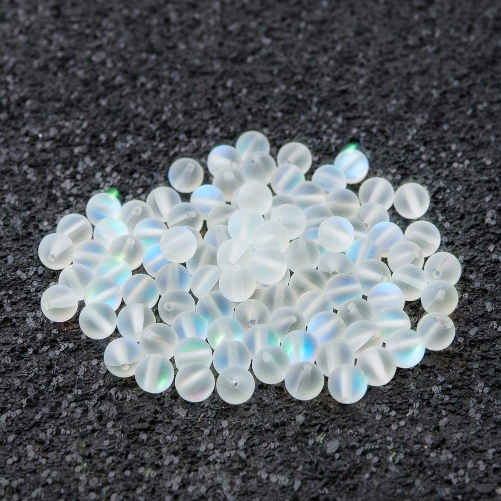 HOULIFE 100PCS 6mm Aurora Crystal Glass Beads - Frosted Mystic Mermaid Round Loose Beads for Jewelry Making, DIY Necklace Bracelet Earrings Craft Supplies (White, 6mm) - Perfect for Wedding, Party & Gift Jewelry Designs