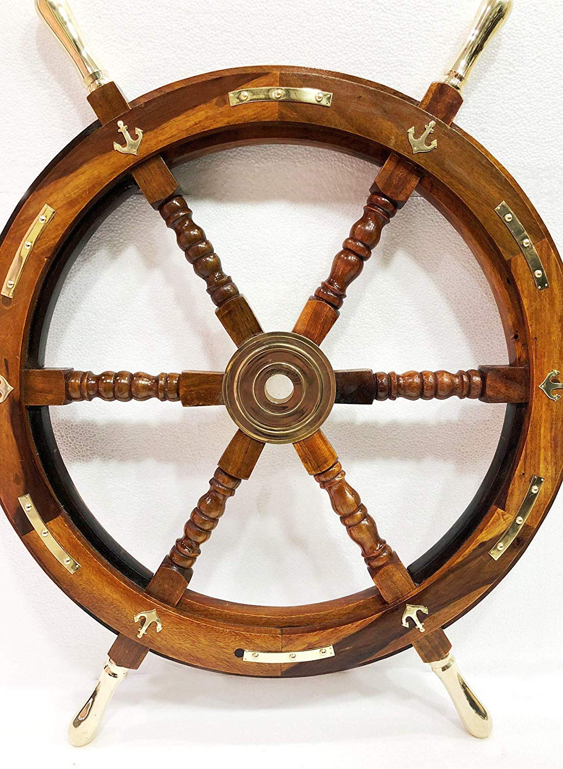 42 Inch Nautical Wood & Brass Decorative Ship Wheel - Rustic Wall Hanging Ornament for Living Room, Office, or Marine-Themed Decor | Perfect for Coastal Home Decor, Beach House Accents, and Captain's Quarters Style