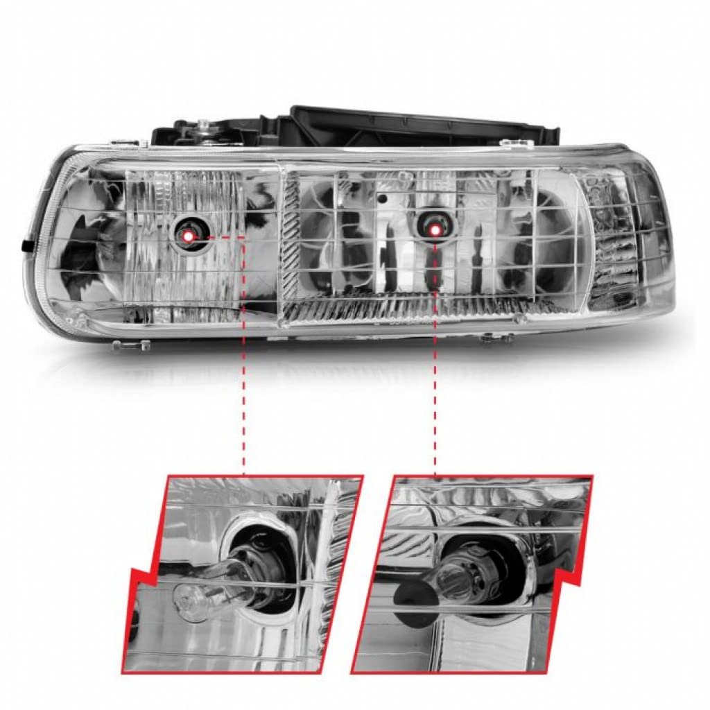 ANZO Crystal Chrome Headlights for Chevy Silverado 1500/2500 (1999-2002) - Replacement Headlamps with Clear Lens | Perfect for Night Driving & Off-Road Adventures