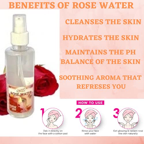Shri Ganga Pure Rose Water 100ml (Pack of 4) - Natural Face Toner & Hydrating Mist for Skin Care, Hair Refresh & Aromatherapy