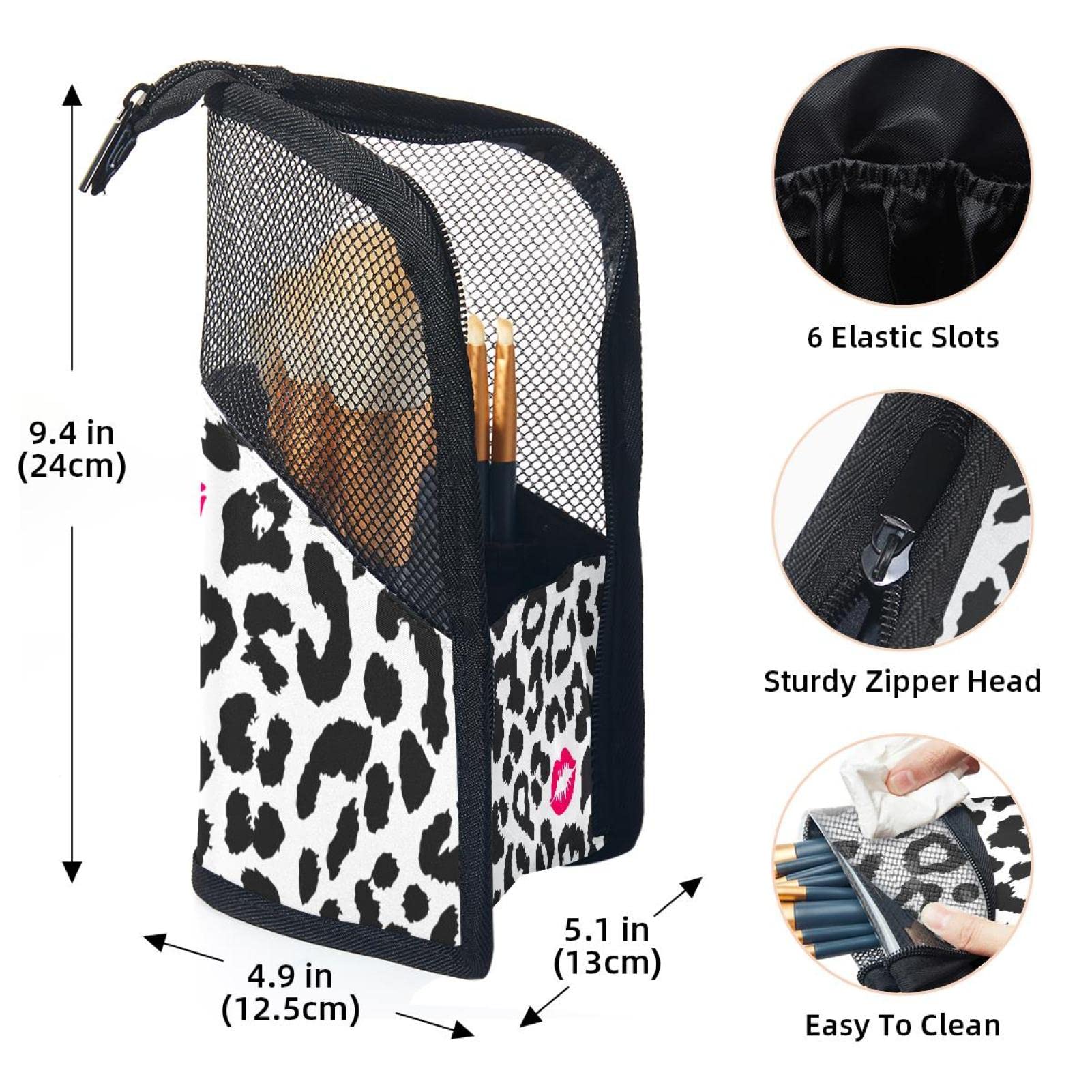 12-Piece Makeup Brush Organizer Bag with Abstract Leopard Print - Portable Cosmetic Brush Holder Case for Travel & Home Storage | Perfect for Makeup Artists & Beauty Enthusiasts
