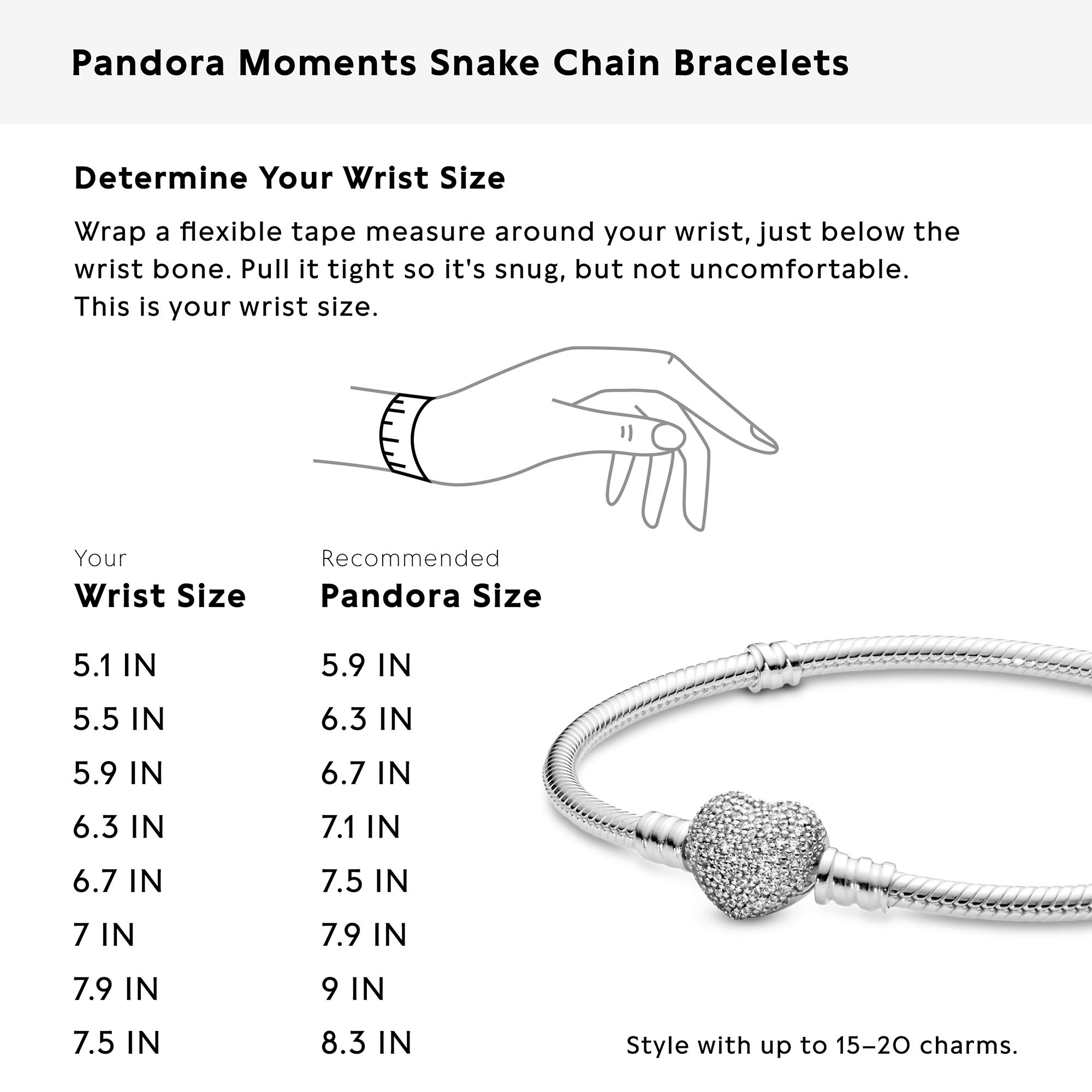 Pandora Sterling Silver Sparkling Heart Clasp Snake Chain Bracelet with Cubic Zirconia Charms | 7.1