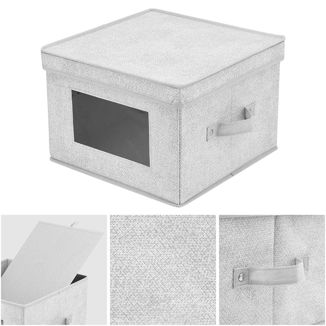 iBKGOO 4-Pack Fabric Storage Bins with Lids & Clear Windows - Foldable Closet Organizer for Bedroom, Office, Nursery (12x12x8.5 Inch) - Perfect for Toy Storage, Seasonal Clothes & Home Organization
