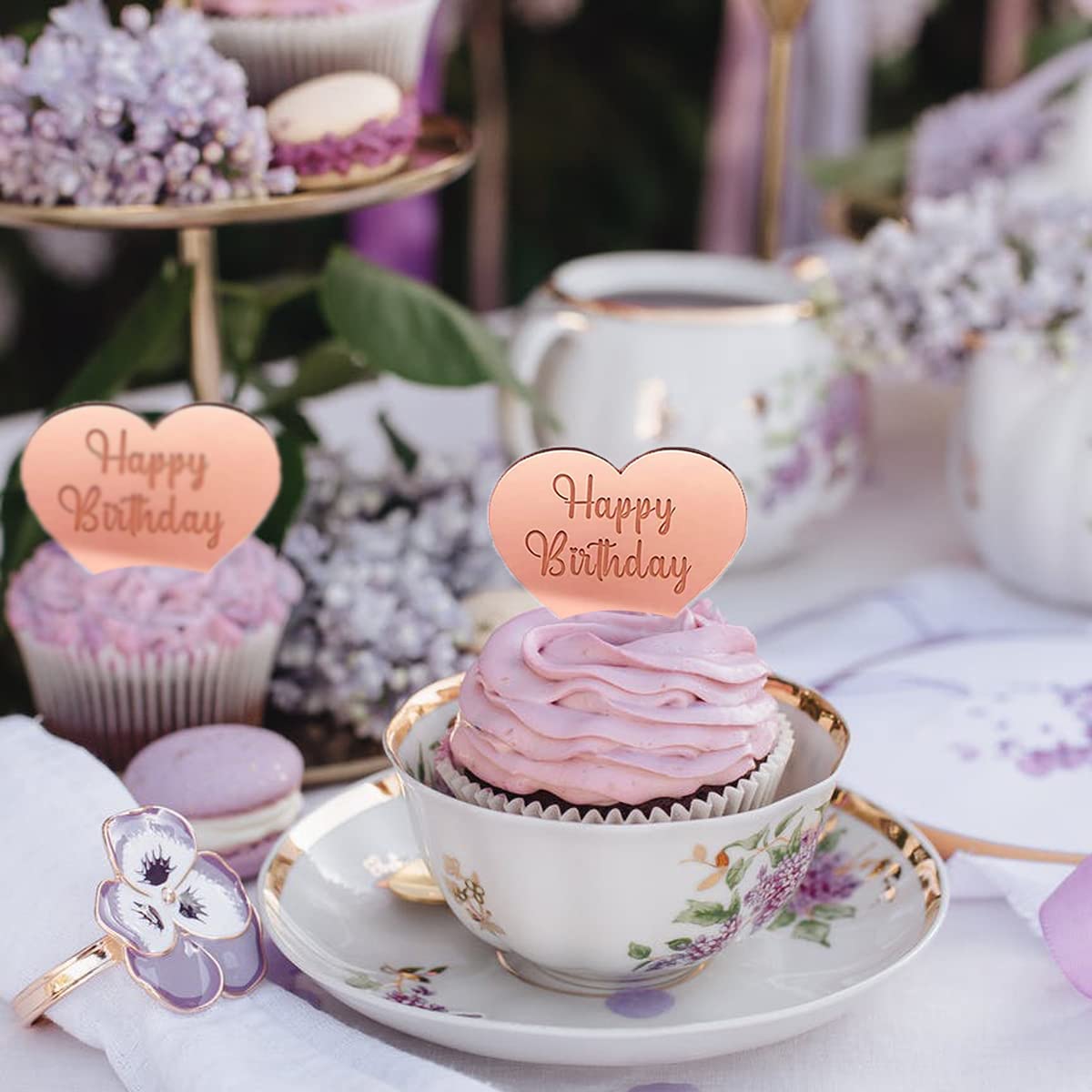 30 PCS Happy Birthday Cake Toppers - Mini Acrylic Cupcake Decorations, Mirror Heart Round Hexagon Engraved Charms for DIY Cake Decorating | Perfect for Birthday Parties, Baby Showers & Wedding Celebrations