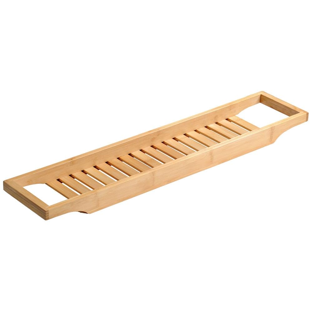 KESPER 92257 FSC Certified Bamboo Bath Caddy Shelf - Spa Style Bathtub Tray for Bathroom Essentials, Books & Wine - Perfect for Relaxing Baths, Home Spa Days & Self-Care Moments