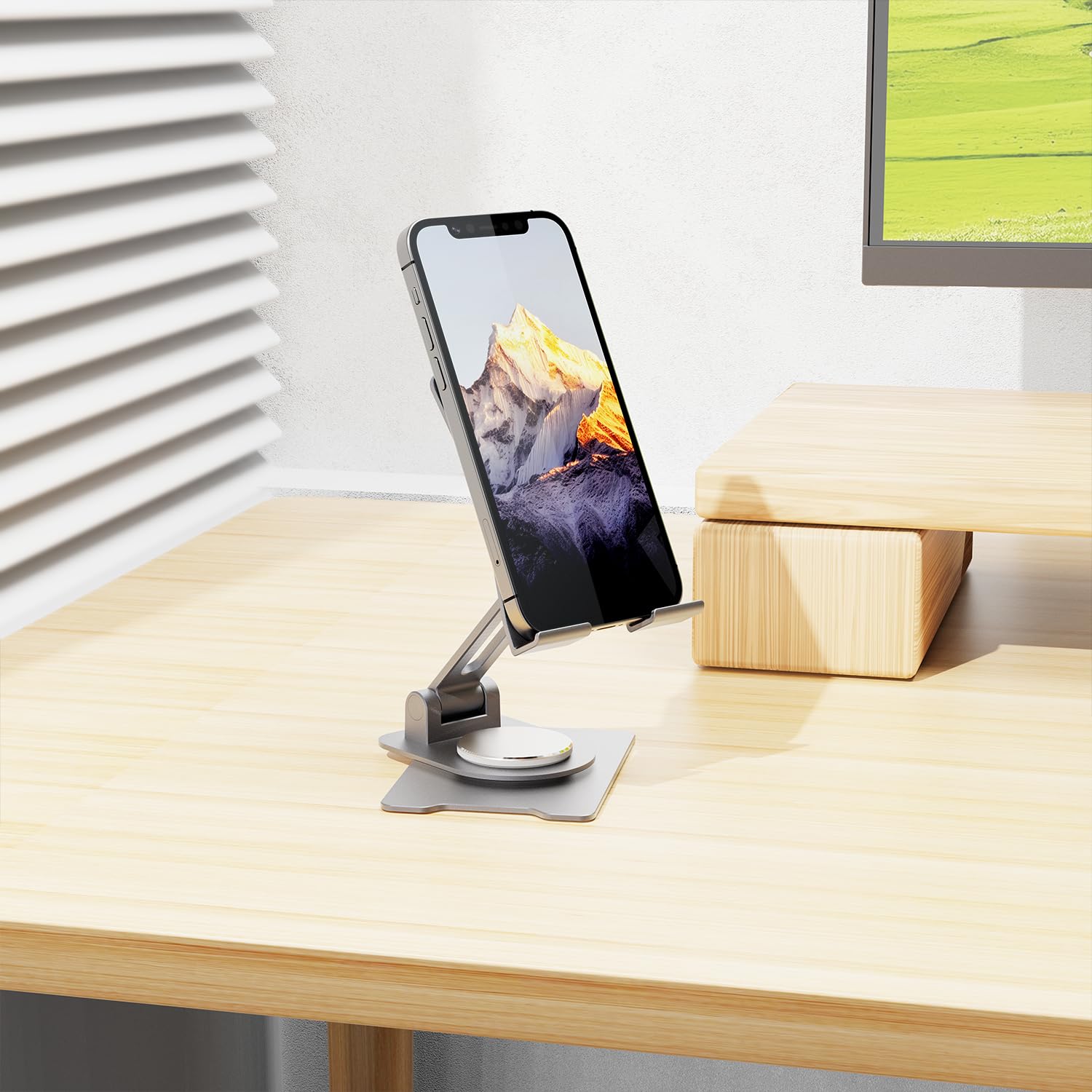 Adjustable 360° Rotating Aluminum Tablet Stand Holder - Foldable & Portable Phone Kickstand for iPhone Pro Max/Mini, iPad, Tablets 4-12.9
