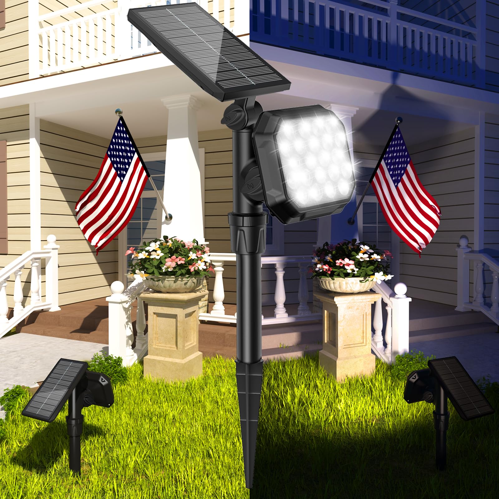 ROSHWEY 22 LED 700 Lumens Solar Spot Lights Outdoor Waterproof - Cool White Landscape Lighting for Yard, Garden, Driveway, Pathway, Walkway (4 Pack) | Perfect for Home Security & Nighttime Illumination