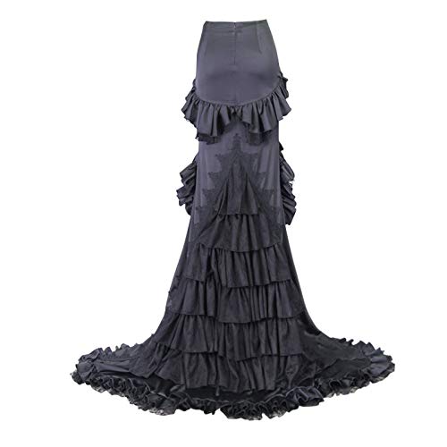 Gothic Steampunk Black Fishtail Mermaid Maxi Skirt for Women | Vintage Style Evening Party Dress | Perfect for Cosplay, Halloween, and Themed Events