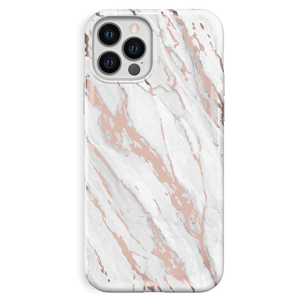 Elegant White Marble with Rose Gold Chrome iPhone Case - Slim Protective Cover for iPhone 13/14/15 Pro Max | Perfect for Everyday Use, Office & Travel