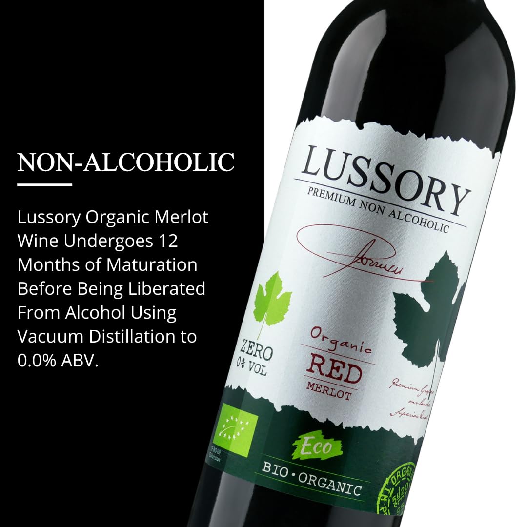 Organic Dealcoholized Merlot 0.0% Non-Alcoholic Red Wine from Spain - Low Calorie, Vegan, Gluten-Free (750ml, 6-Pack) | Perfect for Dry January, Pregnancy, or Sober Lifestyle