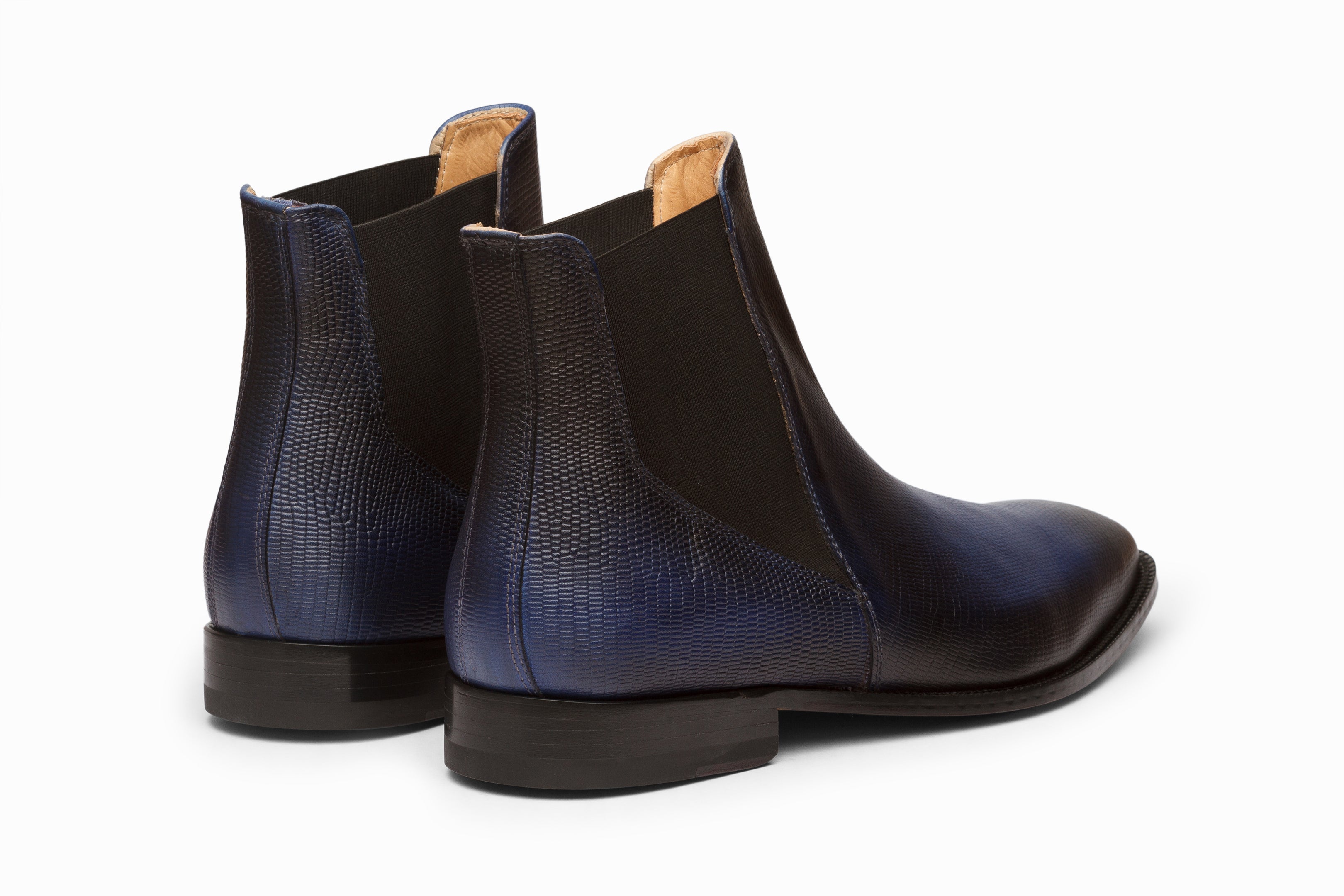 Lizard Skin Print Chelsea Boots for Women - Blue Patina Leather Ankle Boots - Stylish & Comfortable for Casual Outfits, Office Wear & Night Out