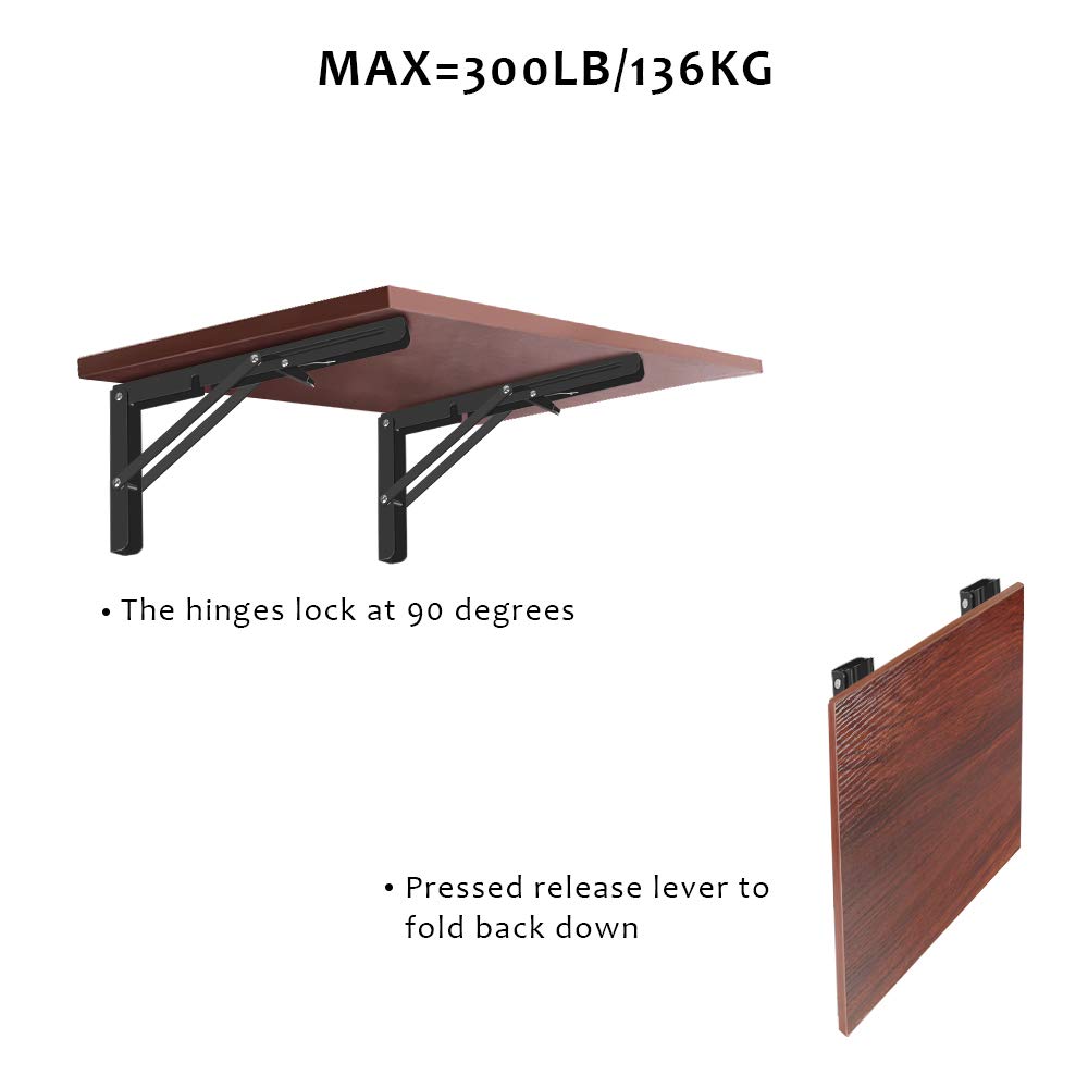 Heavy Duty Folding Shelf Brackets 2 Pack - 100lb Capacity for Wall Mounted Shelves & Tables (8