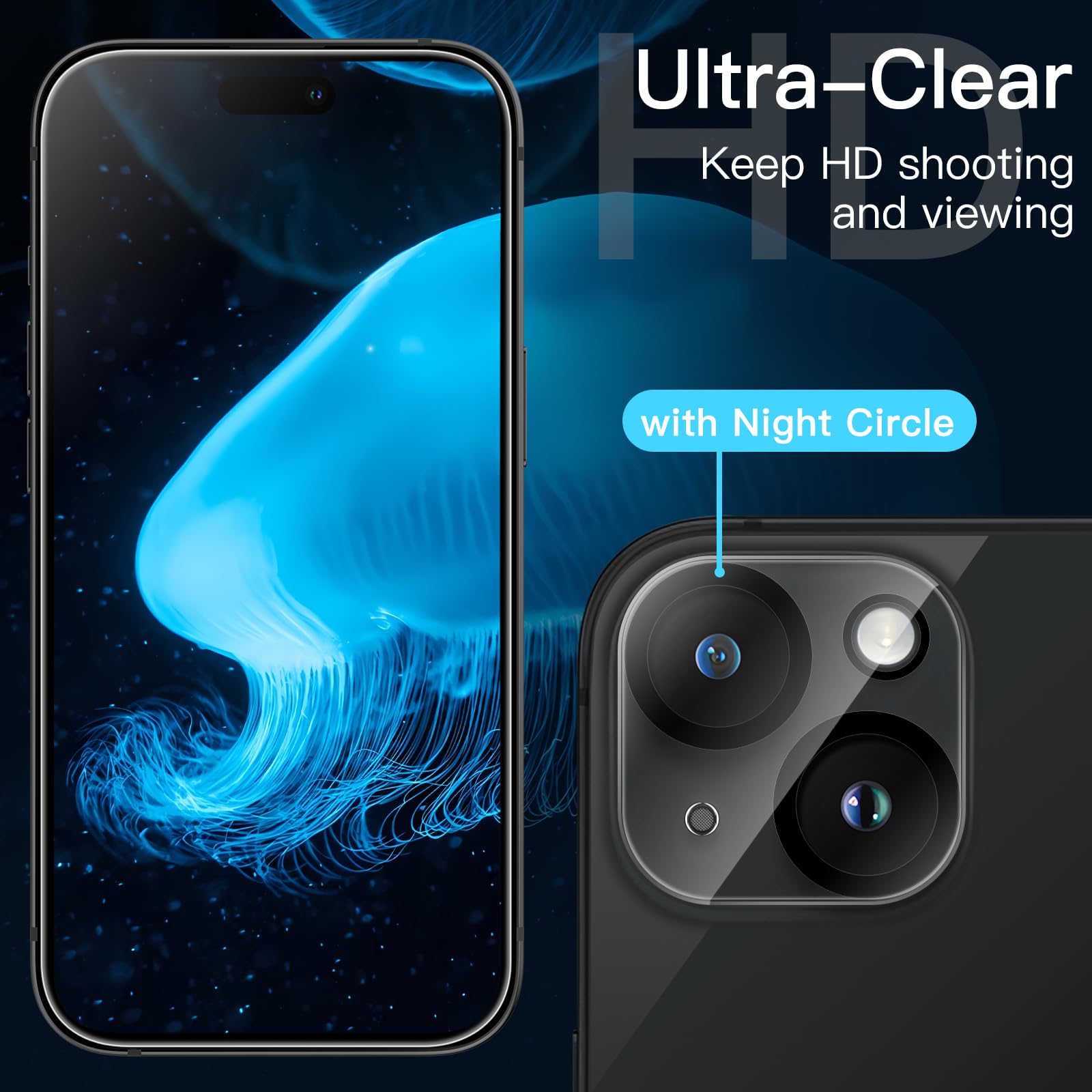 JETech 5 in 1 Matte Case for iPhone 15 Plus 6.7-Inch | 2-Pack Tempered Glass Screen Protector & Camera Lens Protector | Shockproof Translucent Back Cover (Dark Green) | Perfect for Daily Use, Travel & Outdoor Protection