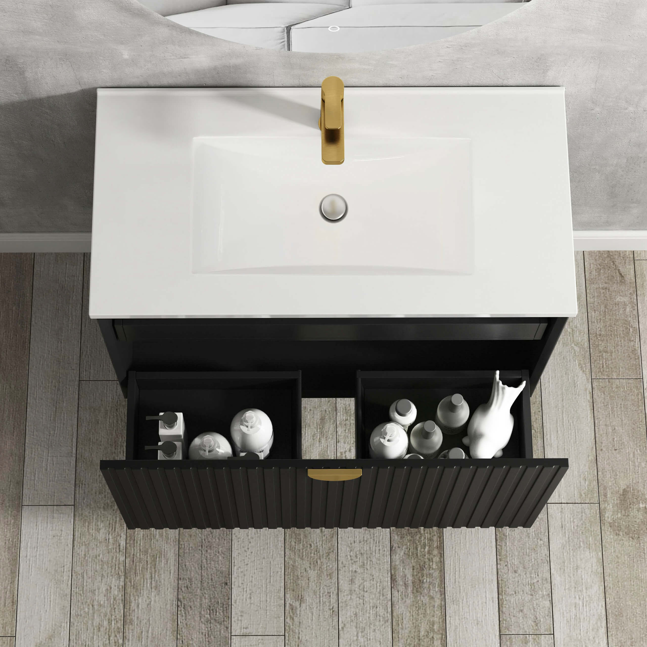 Marlo Ceramic Top Single Basin Vanity - Modern Bathroom Sink with Storage for Small Spaces, Perfect for Apartments & Guest Bathrooms