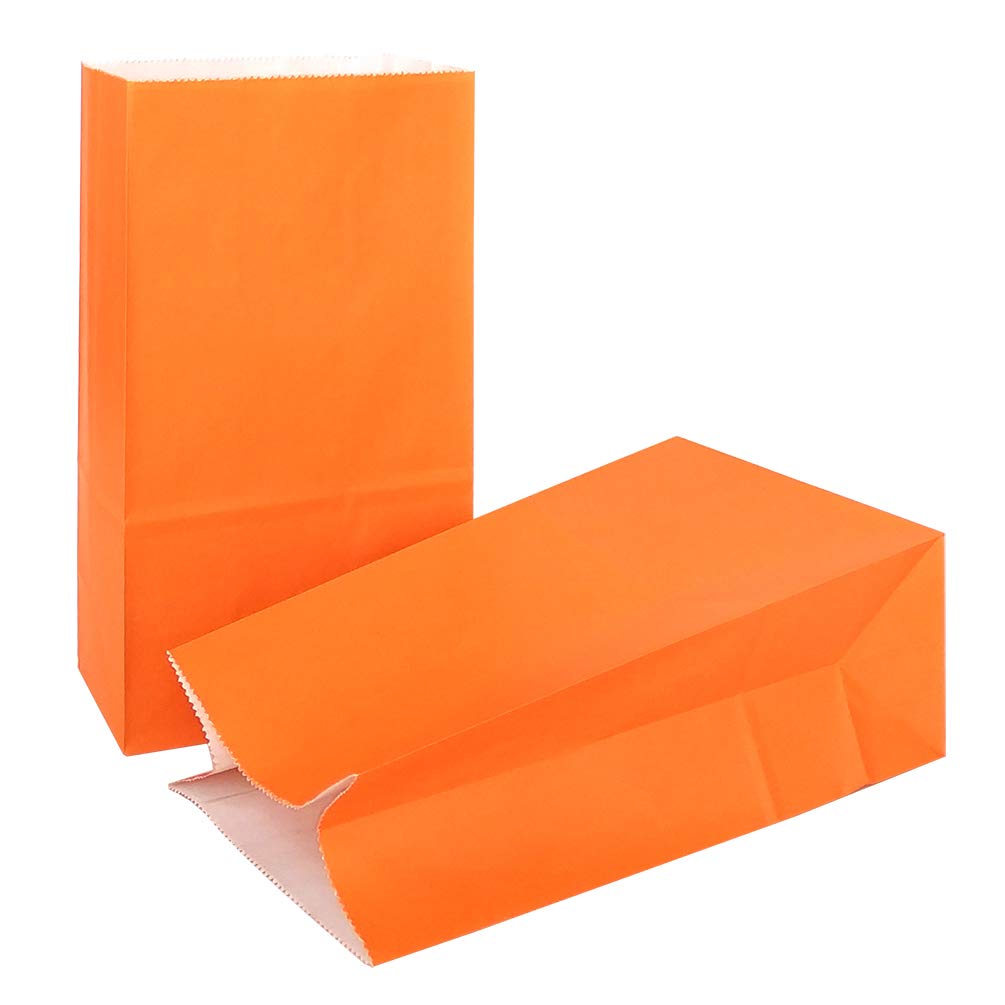 KEYYOOMY Mini Orange Paper Bags - 24 Pack Small Party Favor Bags, 3.5x2.4x7.1 Inch Lunch Bags for Halloween, Birthday Party Favors, Wedding Treats & Classroom Goodie Bags