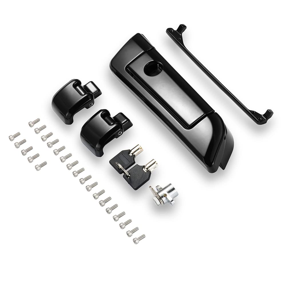 2014+ Harley Razor/Chopped/King Tour Pak Black Hinges & Latch Kit - Heavy Duty Motorcycle Trunk Hardware for Road Trips & Travel Accessories
