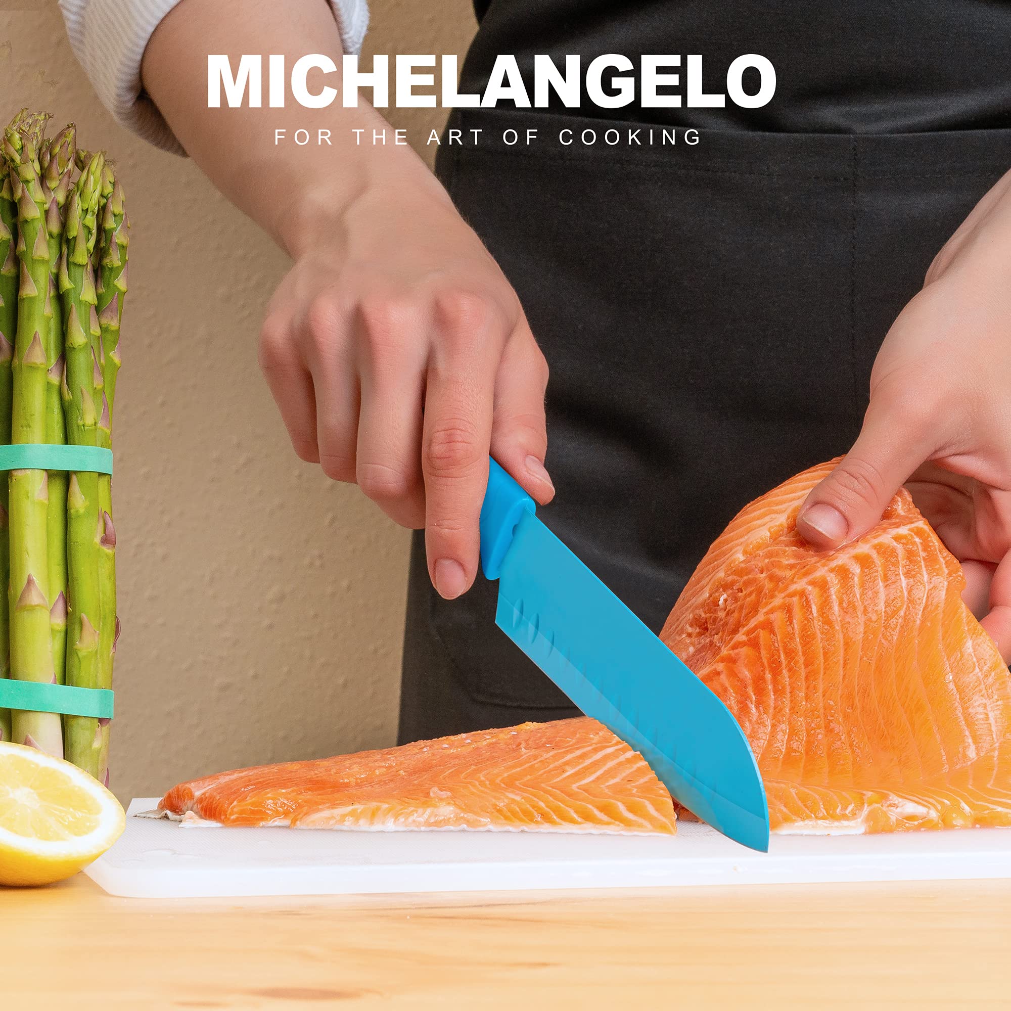 MICHELANGELO 10-Piece Rainbow Kitchen Knife Set - High Carbon Stainless Steel Knives with Blade Covers - Dishwasher Safe Colorful Chef Knife Collection for Cooking, Slicing & Food Prep - Perfect for Home Chefs & Professional Kitchens