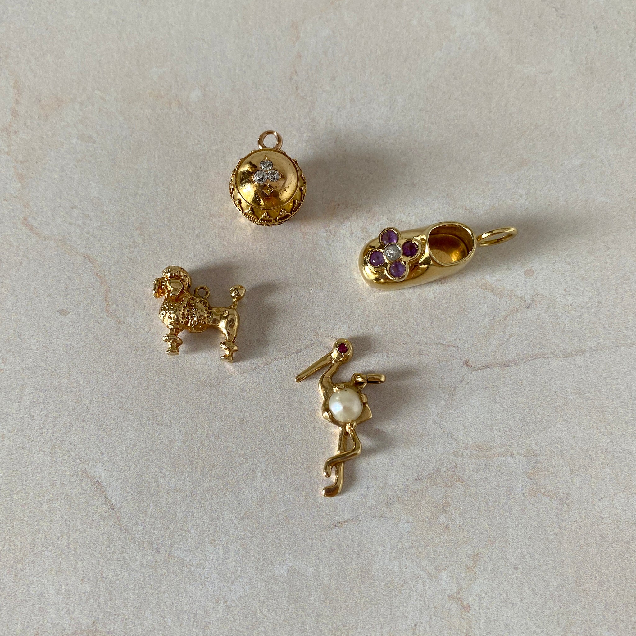 Vintage 14K Gold Stork Charm with Pearl - Elegant Jewelry for Baby Showers, Christenings & Special Occasions