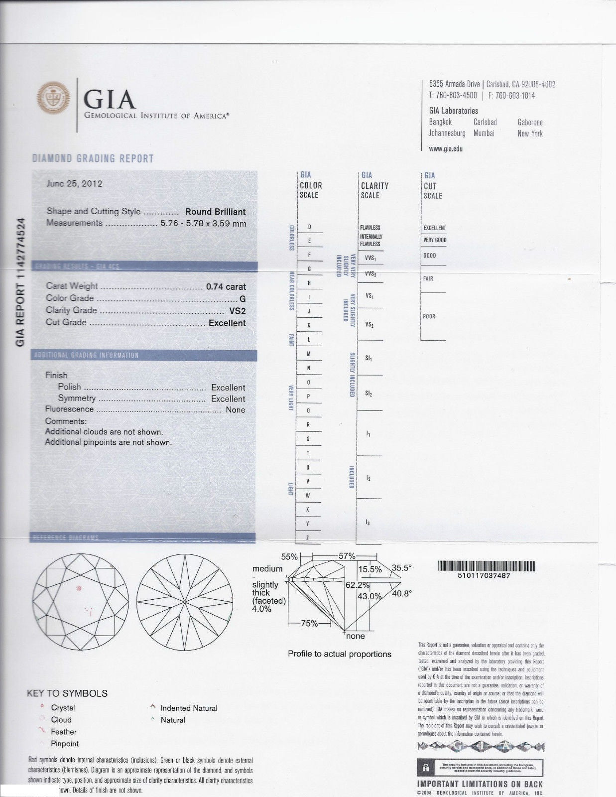 1.04CT GIA Certified Ideal Cut Round Brilliant Diamond Ring in Platinum - G/VS2 Clarity for Engagement, Wedding & Anniversary Gifts
