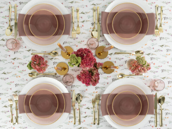 32-Pack Rose Gold Plastic Dinnerware Set - 16-Piece Round Plates & Cups, Crystal Design for Elegant Dining - Perfect for Weddings, Parties, and Special Occasions