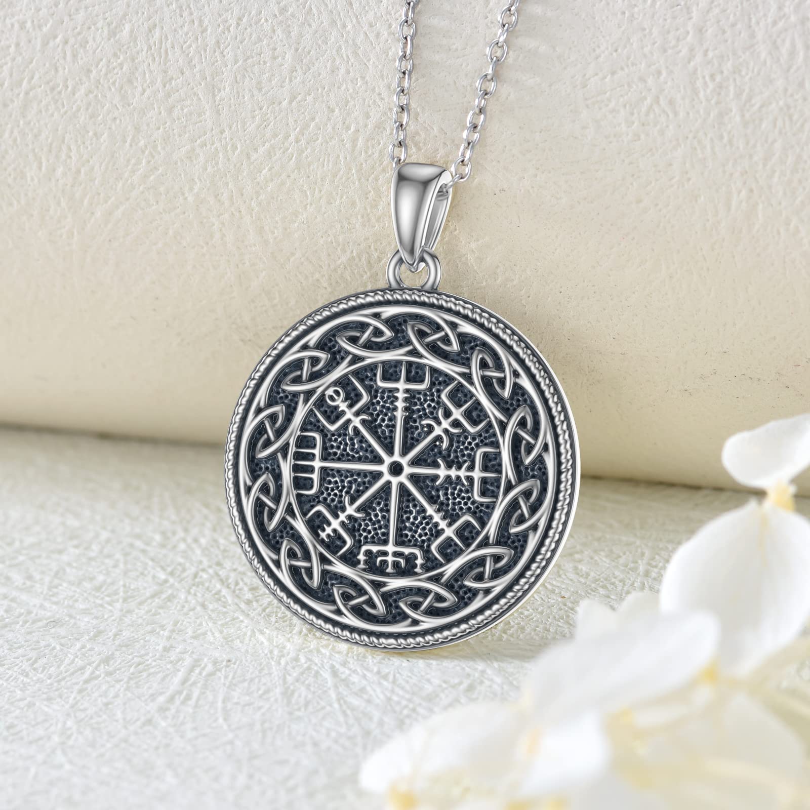 Viking Necklace for Men & Women - 925 Sterling Silver Norse Viking Compass with Dragon & Raven Pendant - Viking Jewelry Gift for Father, Son, Husband - Perfect for Viking Lovers, Cosplay & Norse Mythology Enthusiasts