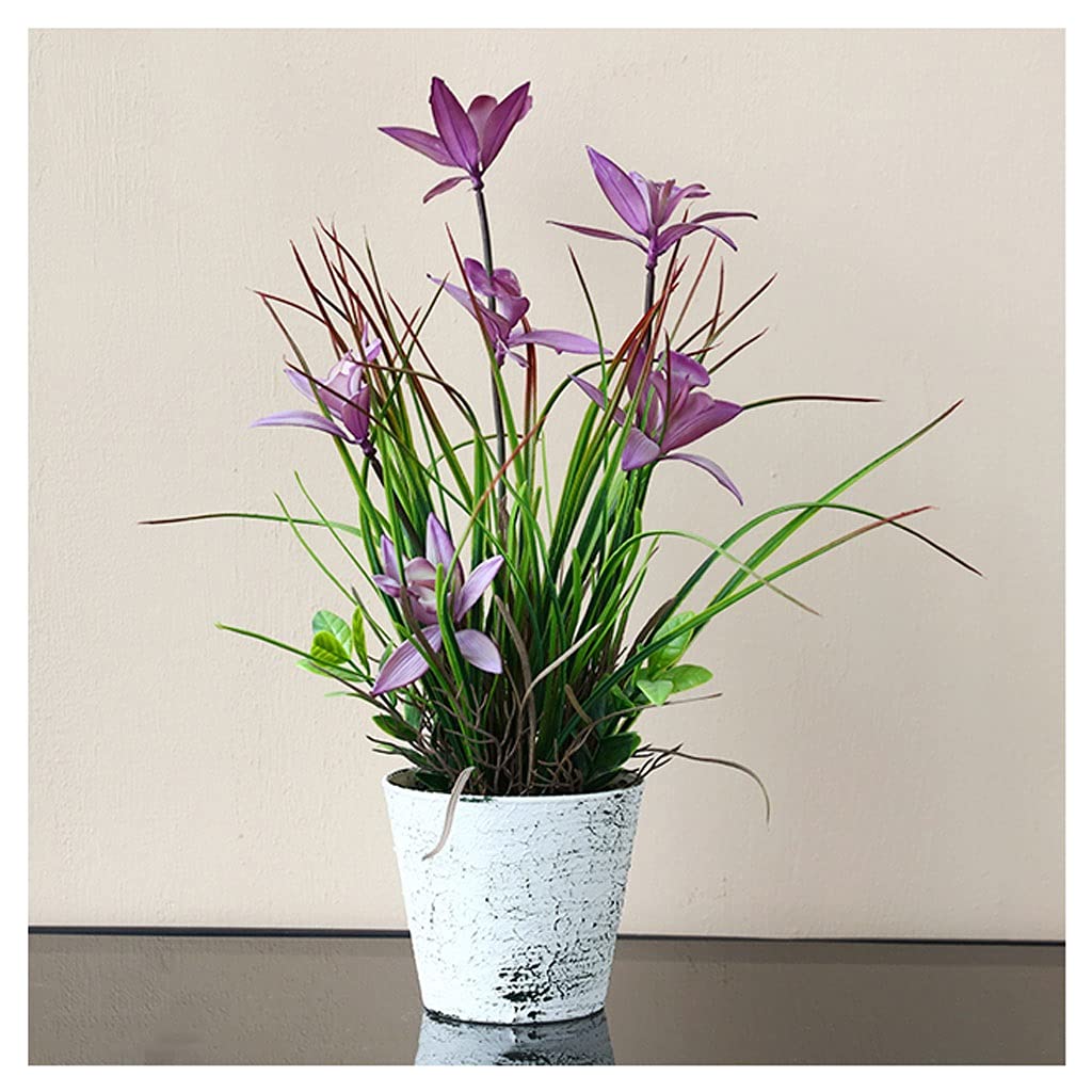 TOMYEUS Artificial Flower Plants - Realistic Fake Flowers for Home, Office, Wedding & Party Decor - Purple Potted Plants for Living Room, Tea Room, Hotel & Shop Decoration
