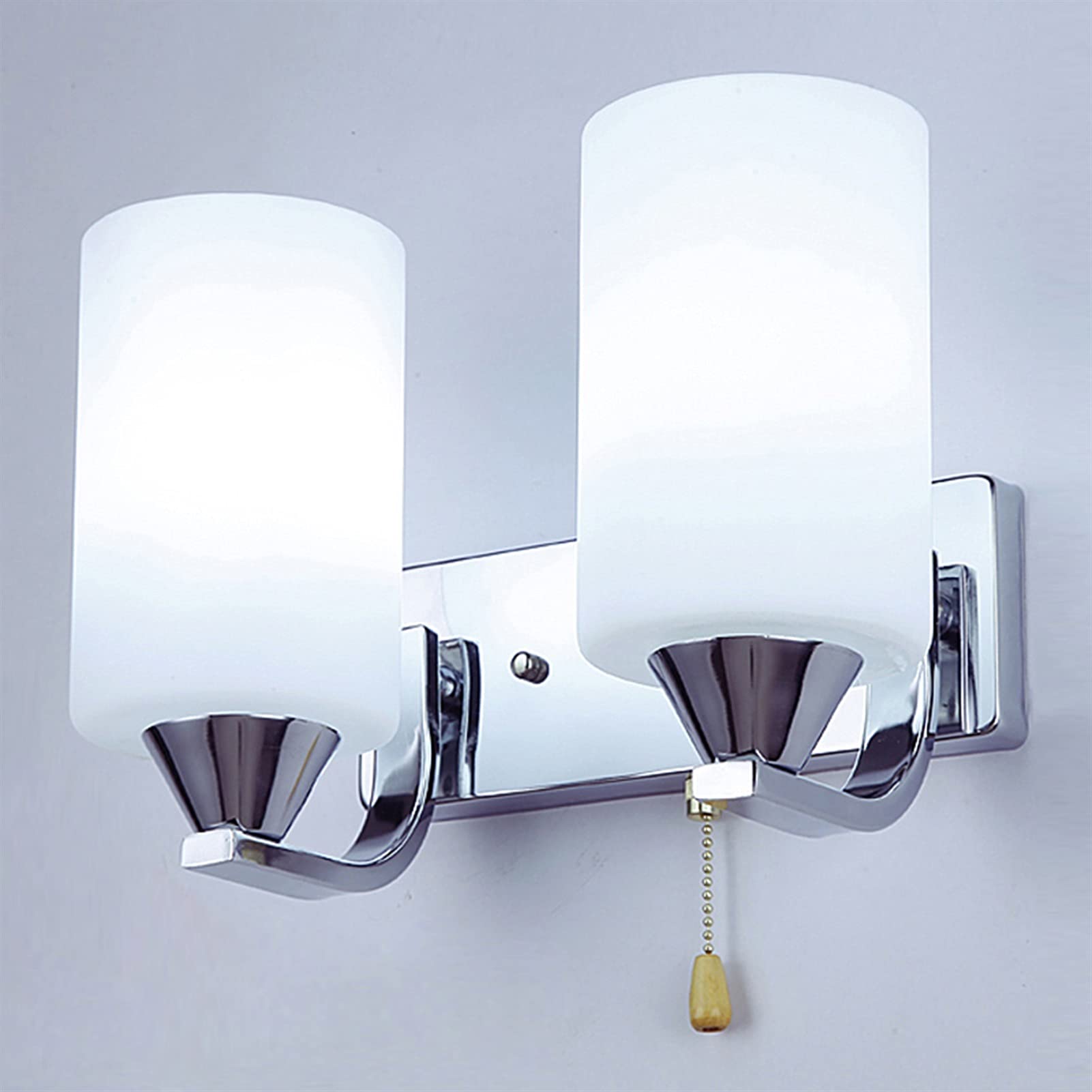 E27 Wall Lamp with Switch/Pull Chain - Matte Glass Shade & Metal Base for Bedroom, Living Room, Corridor - Perfect for Bedside Reading & Candle Holder Lighting