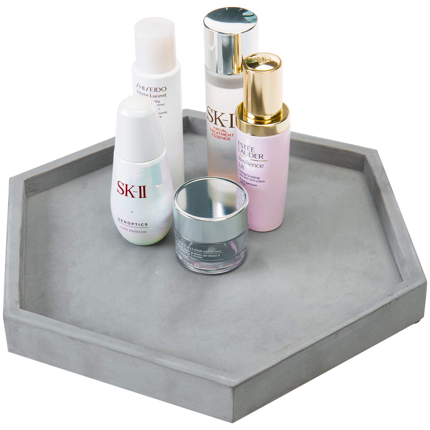 MyGift Modern Gray Concrete Hexagonal Bathroom Vanity Tray - Stylish Decorative Organizer for Jewelry, Perfume & Cosmetics | Perfect for Countertop Display in Bathroom, Bedroom or Dresser