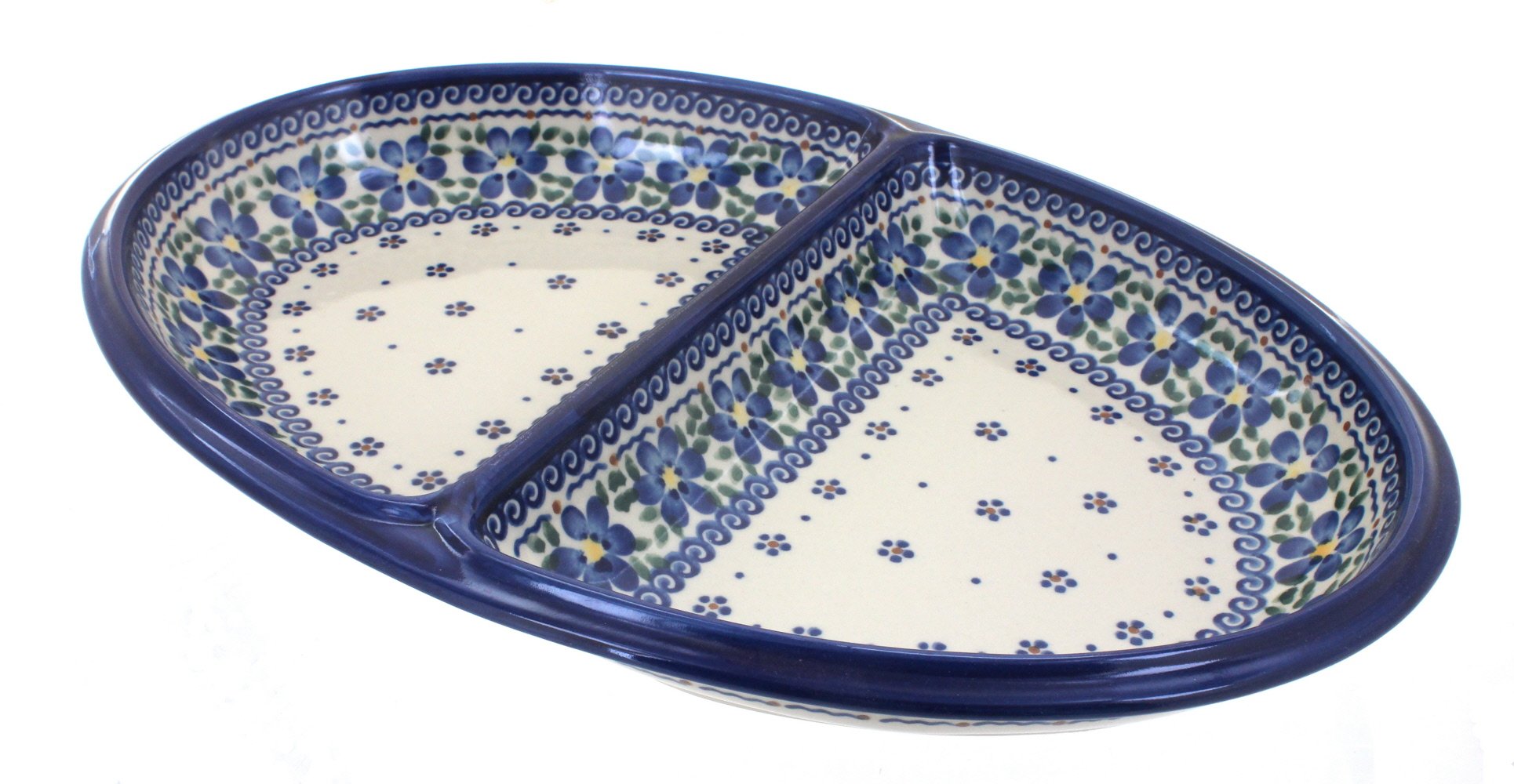 Blue Rose Polish Pottery Spring Blossom Large Divided Serving Dish - Elegant Appetizer Platter for Entertaining, Party Tray for Cheese & Charcuterie